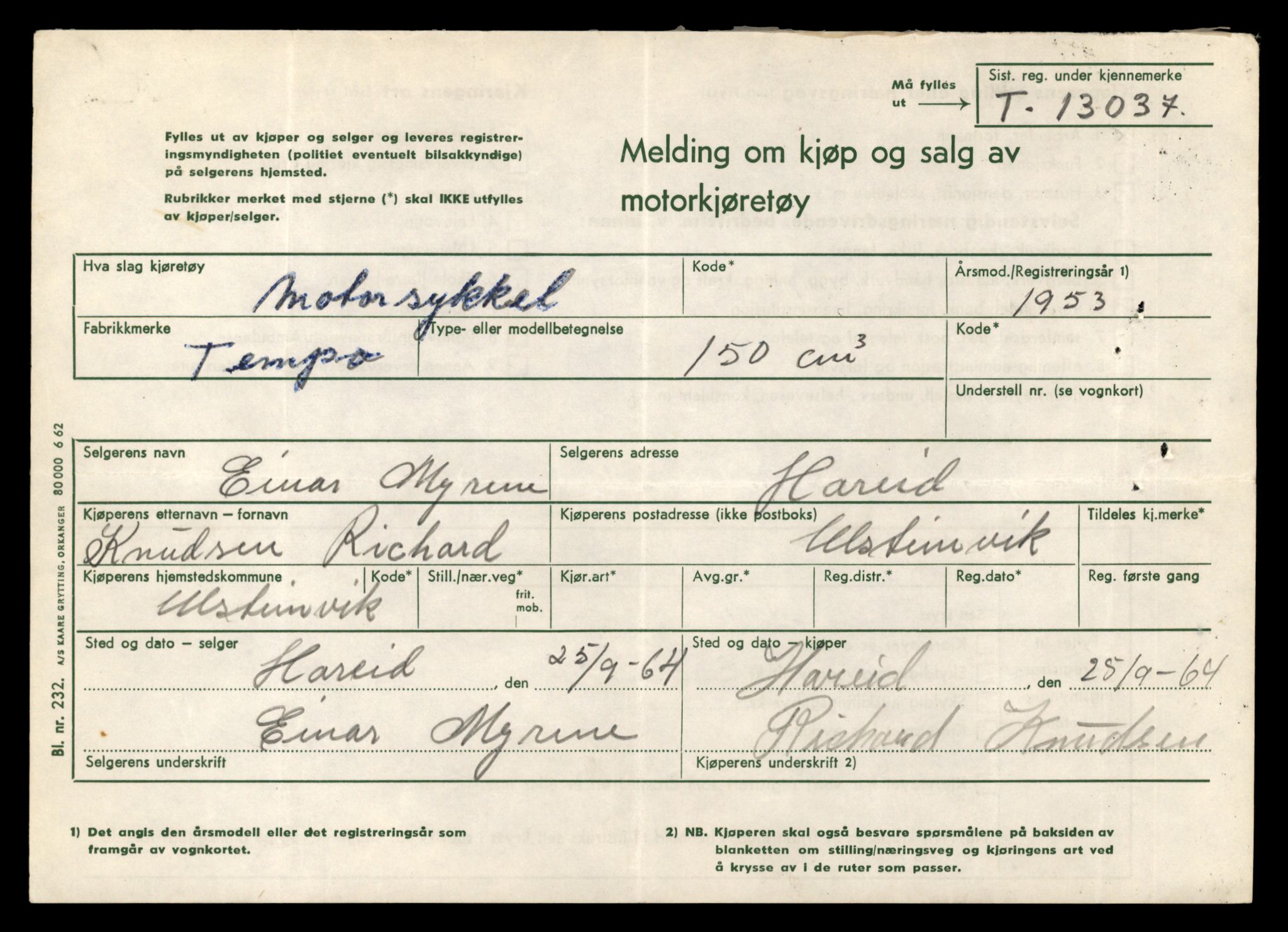 Møre og Romsdal vegkontor - Ålesund trafikkstasjon, AV/SAT-A-4099/F/Fe/L0037: Registreringskort for kjøretøy T 13031 - T 13179, 1927-1998, p. 147