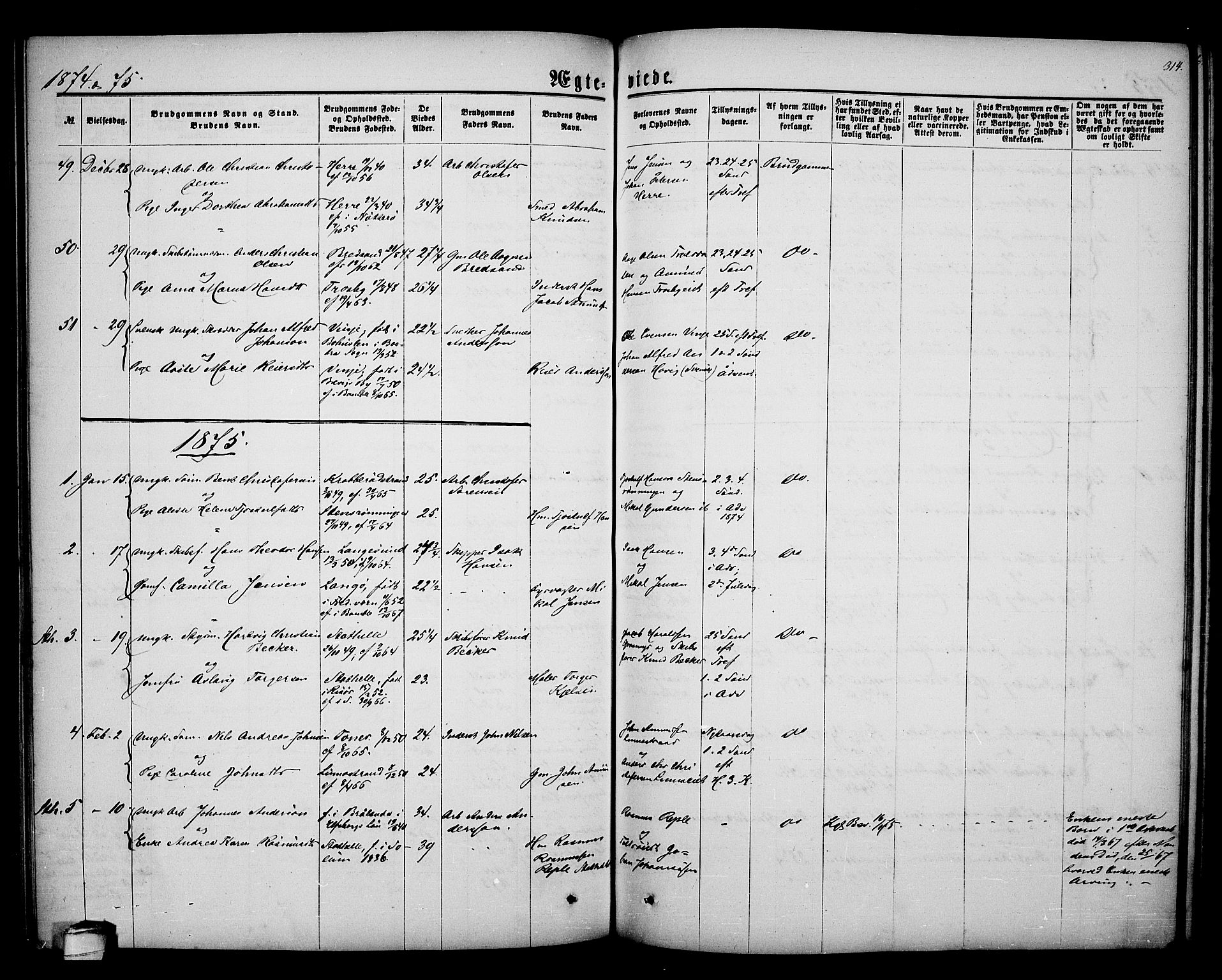 Bamble kirkebøker, SAKO/A-253/G/Ga/L0006: Parish register (copy) no. I 6, 1860-1876, p. 314