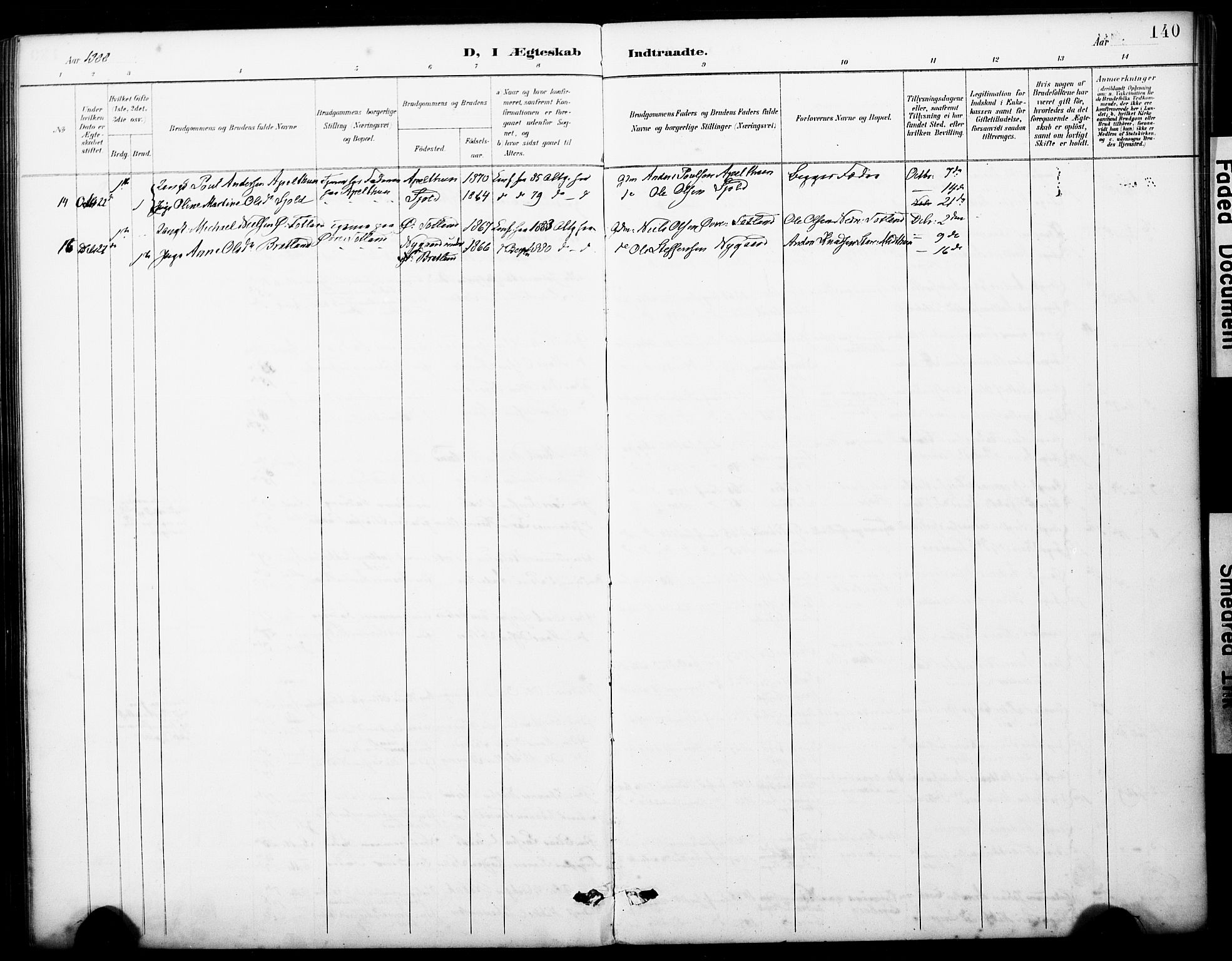 Fana Sokneprestembete, AV/SAB-A-75101/H/Haa/Haai/L0002: Parish register (official) no. I 2, 1888-1899, p. 140