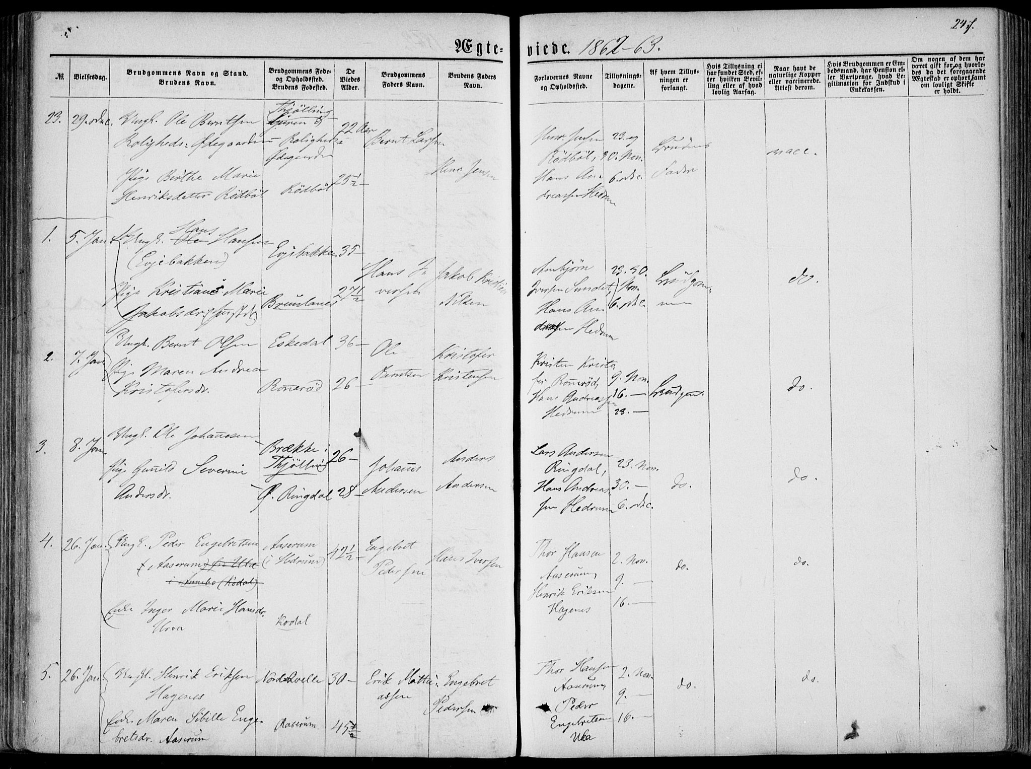 Hedrum kirkebøker, SAKO/A-344/F/Fa/L0007: Parish register (official) no. I 7, 1857-1868, p. 247