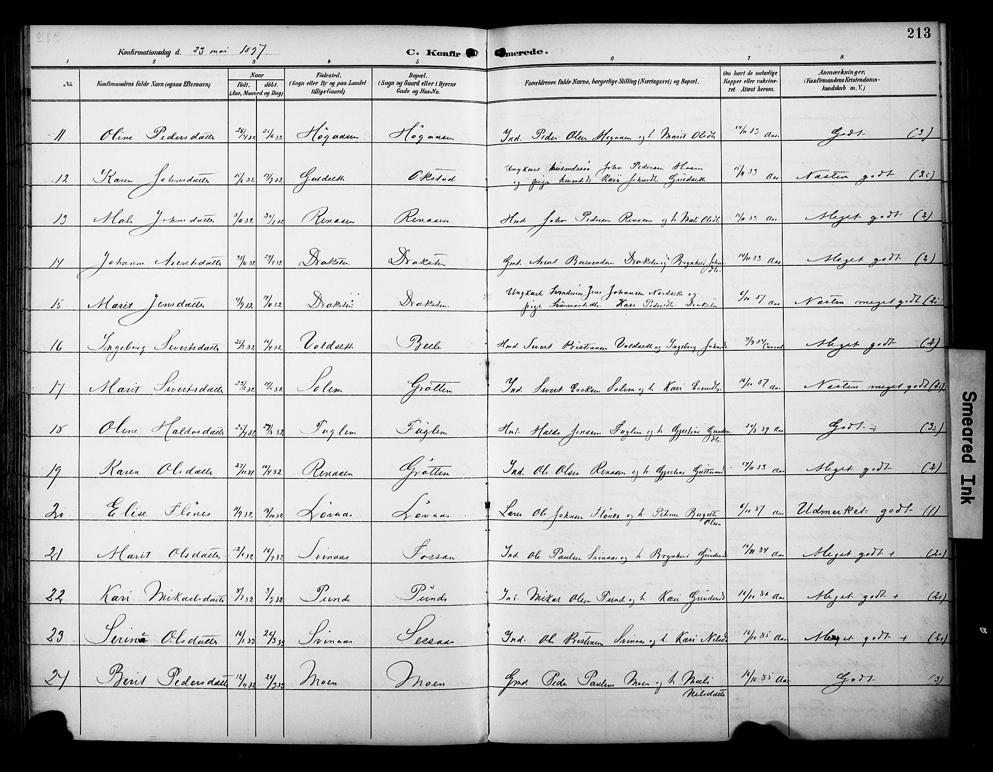 Ministerialprotokoller, klokkerbøker og fødselsregistre - Sør-Trøndelag, SAT/A-1456/695/L1149: Parish register (official) no. 695A09, 1891-1902, p. 213