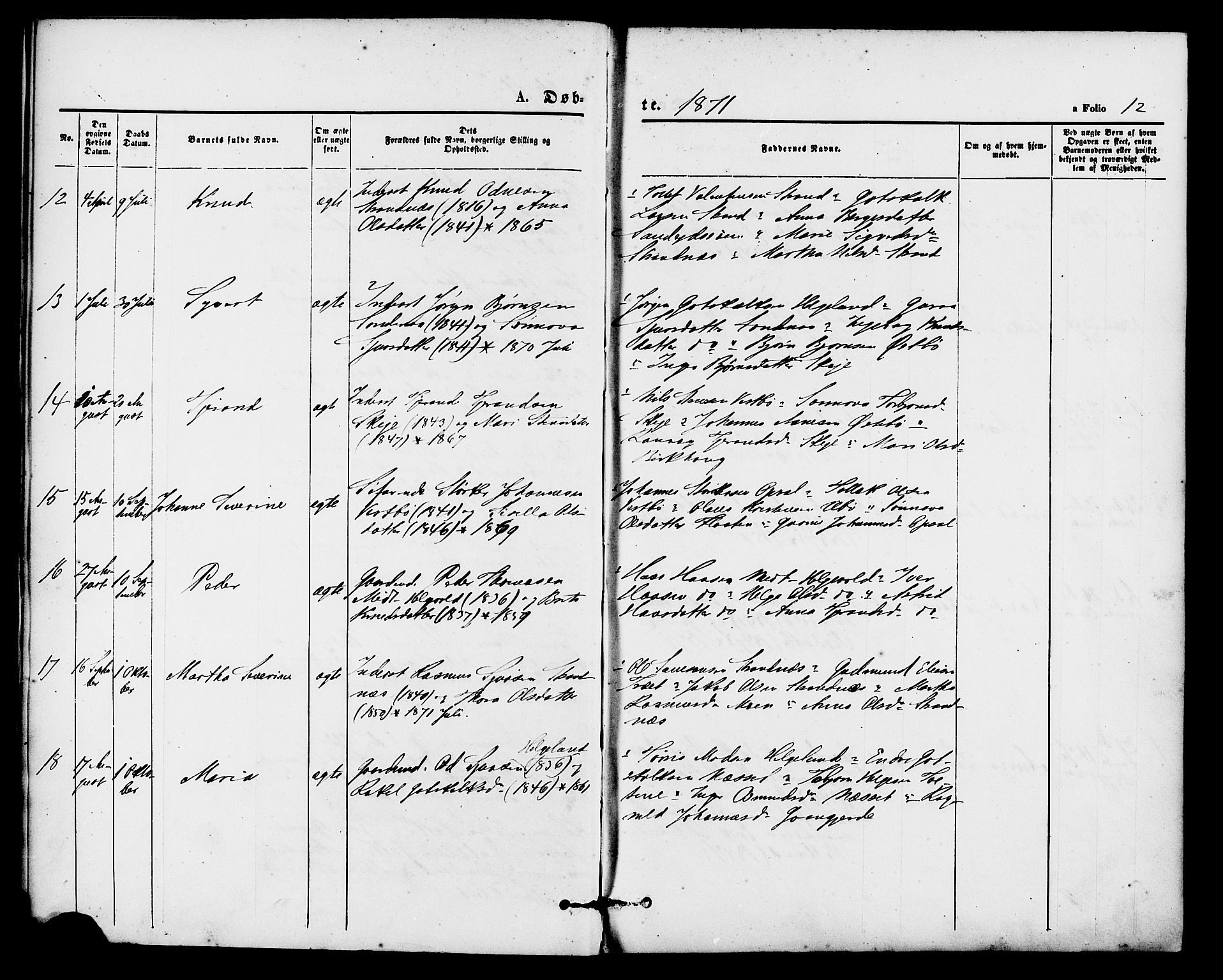 Vikedal sokneprestkontor, AV/SAST-A-101840/01/IV: Parish register (official) no. A 8, 1868-1885, p. 12