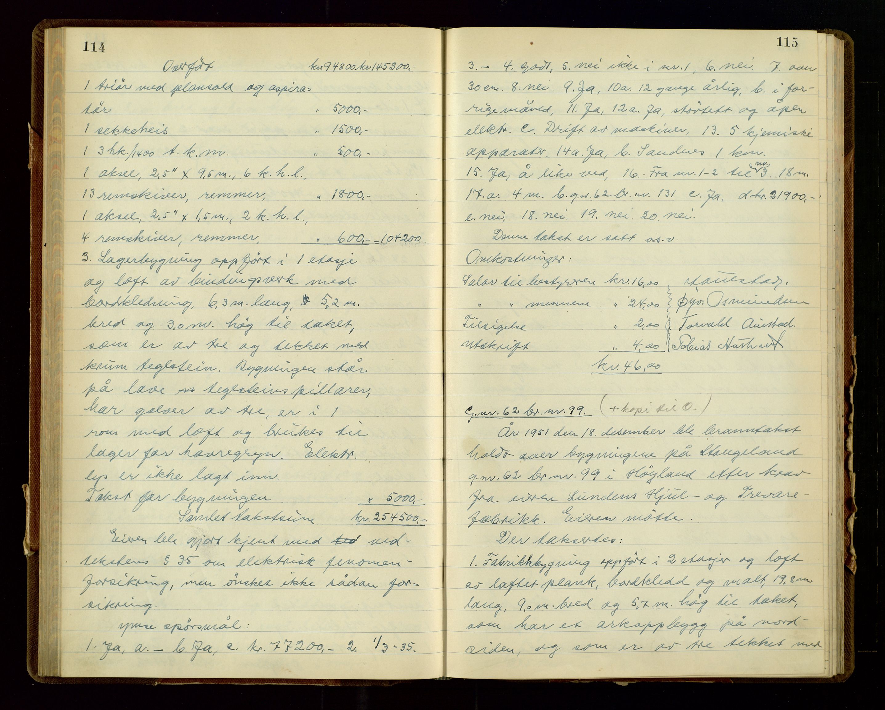 Høyland/Sandnes lensmannskontor, AV/SAST-A-100166/Goa/L0013: "Branntakstprotokoll", 1951-1952, p. 114-115