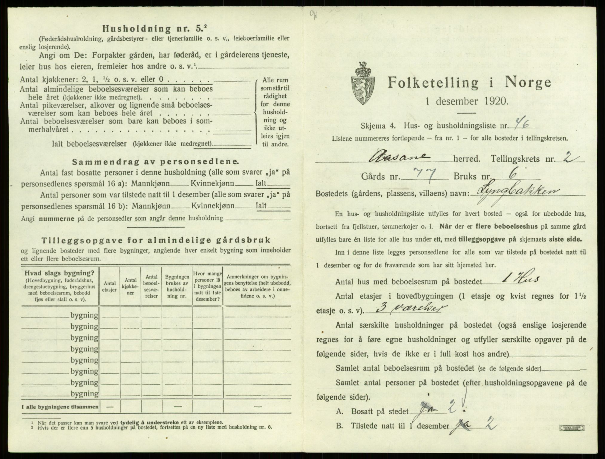 SAB, 1920 census for Åsane, 1920, p. 190