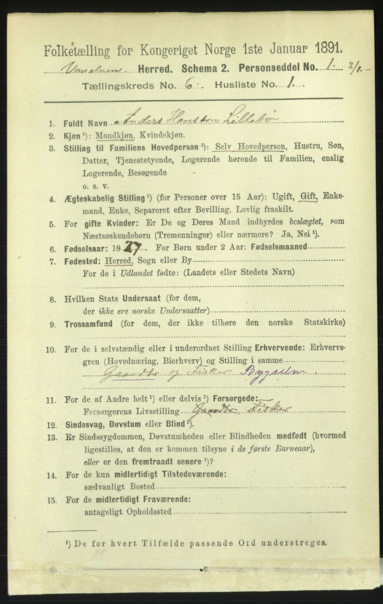 RA, 1891 census for 1511 Vanylven, 1891, p. 2699