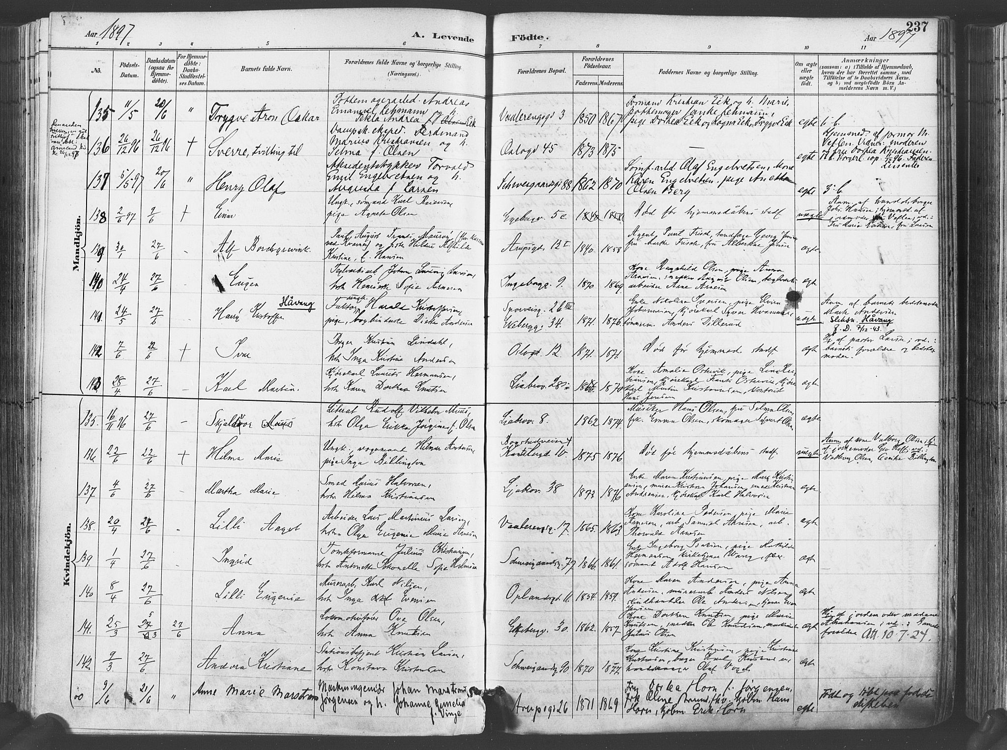 Gamlebyen prestekontor Kirkebøker, SAO/A-10884/F/Fa/L0007: Parish register (official) no. 7, 1889-1899, p. 237