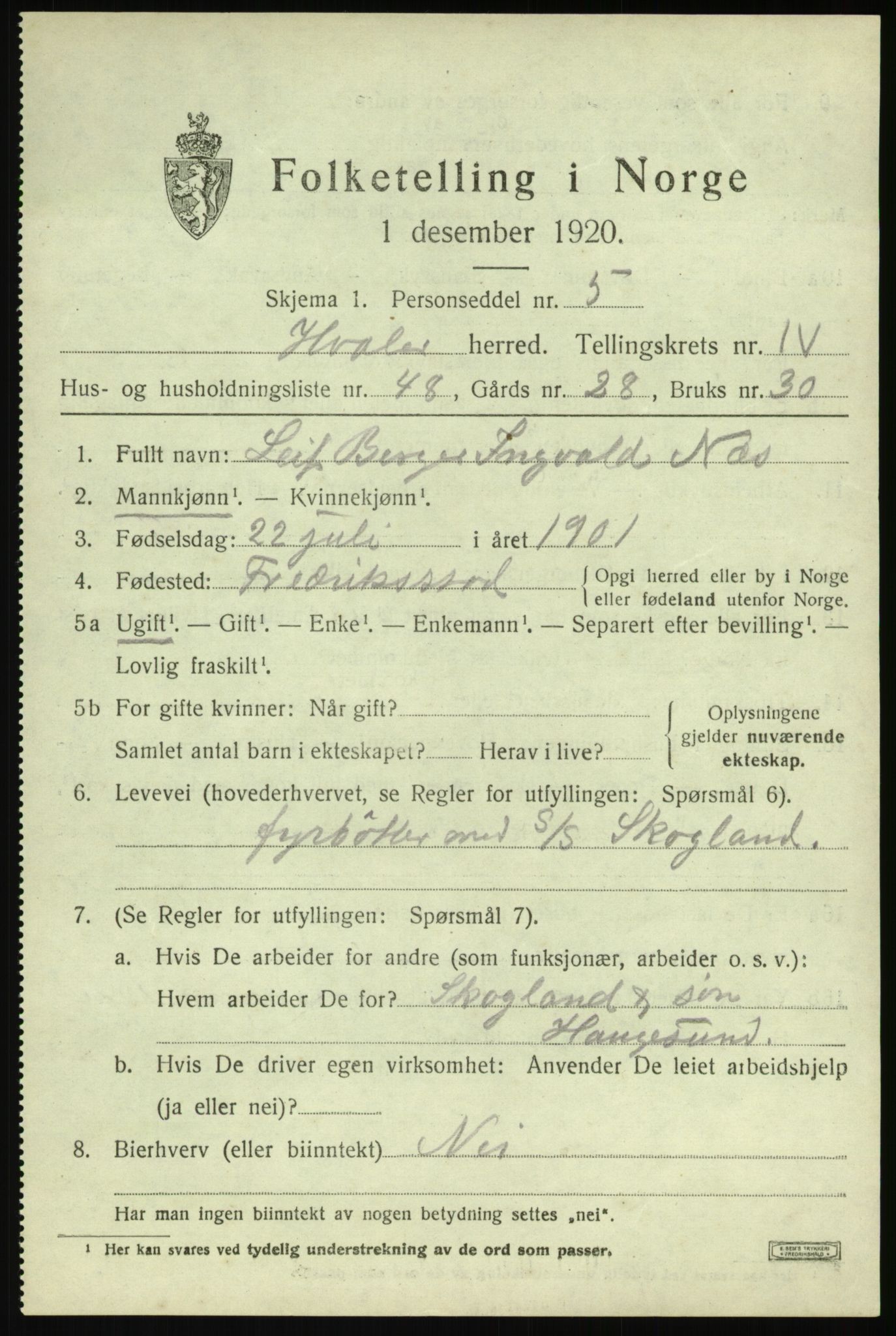 SAO, 1920 census for Hvaler, 1920, p. 5120