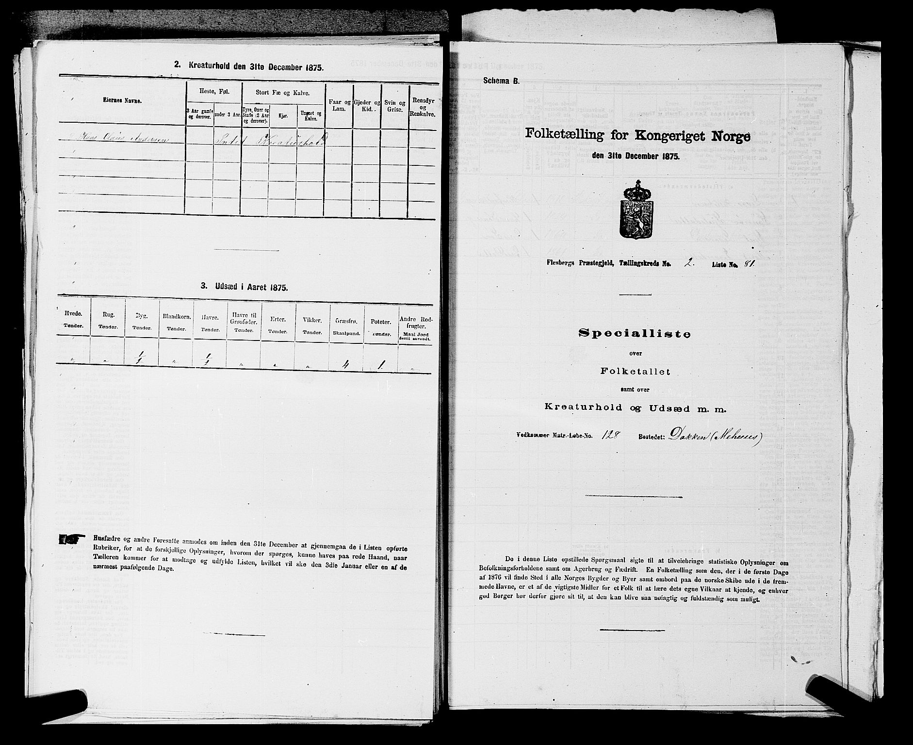 SAKO, 1875 census for 0631P Flesberg, 1875, p. 444