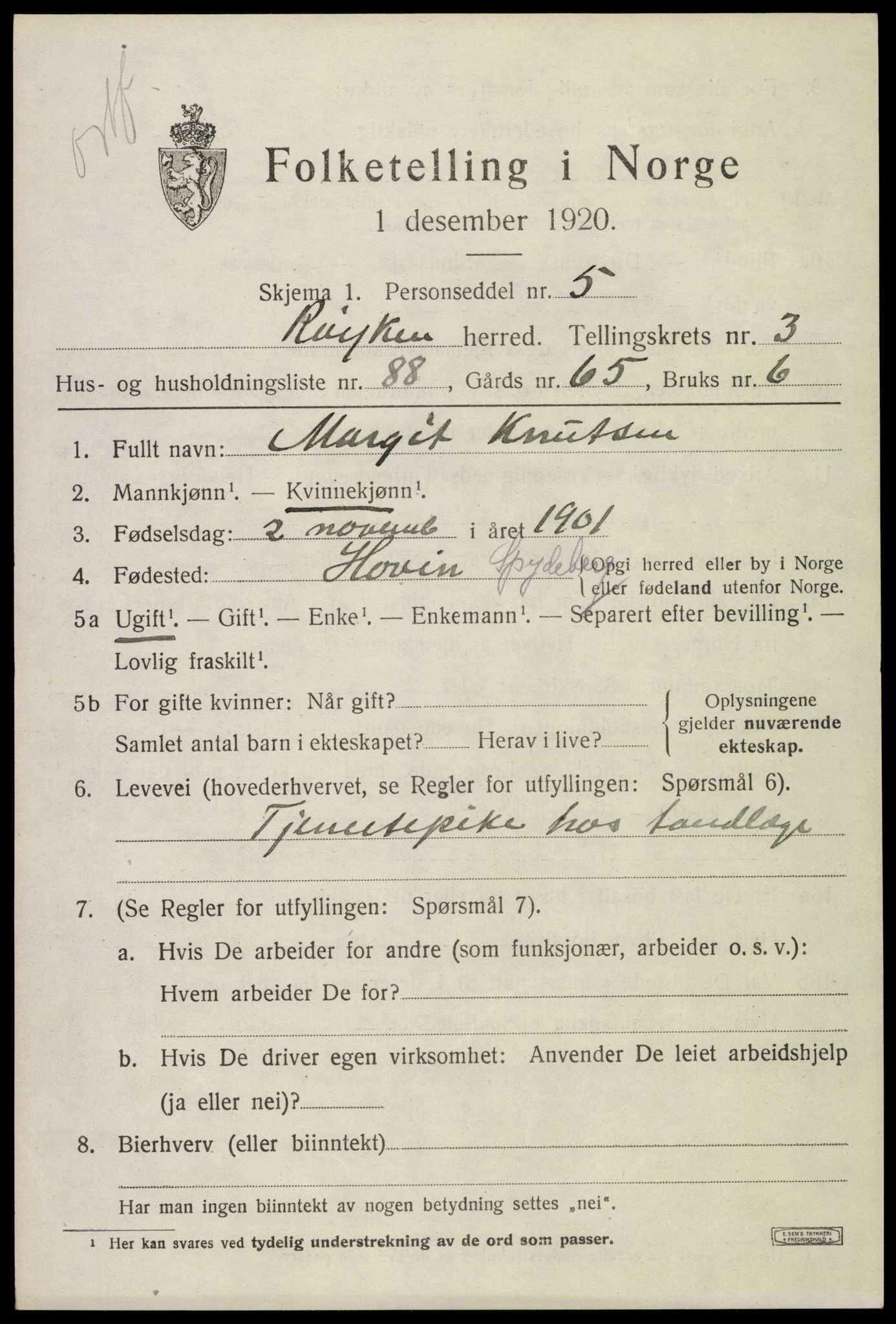 SAKO, 1920 census for Røyken, 1920, p. 5250