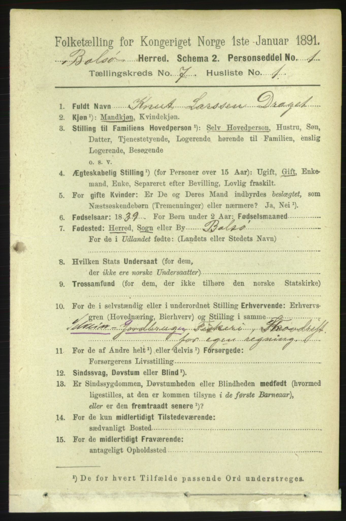 RA, 1891 census for 1544 Bolsøy, 1891, p. 4191