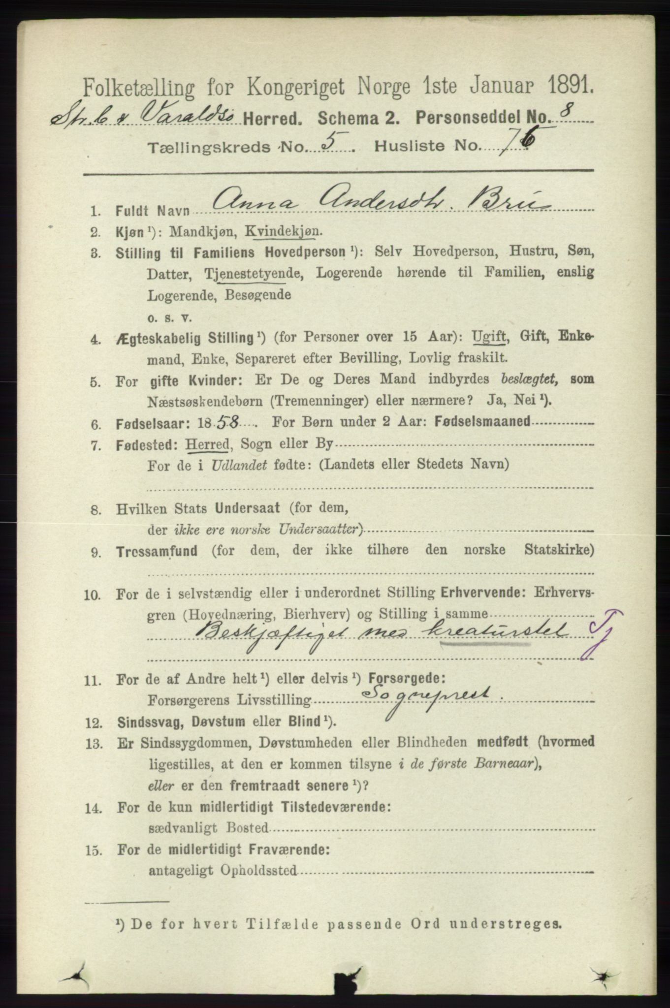 RA, 1891 census for 1226 Strandebarm og Varaldsøy, 1891, p. 2299