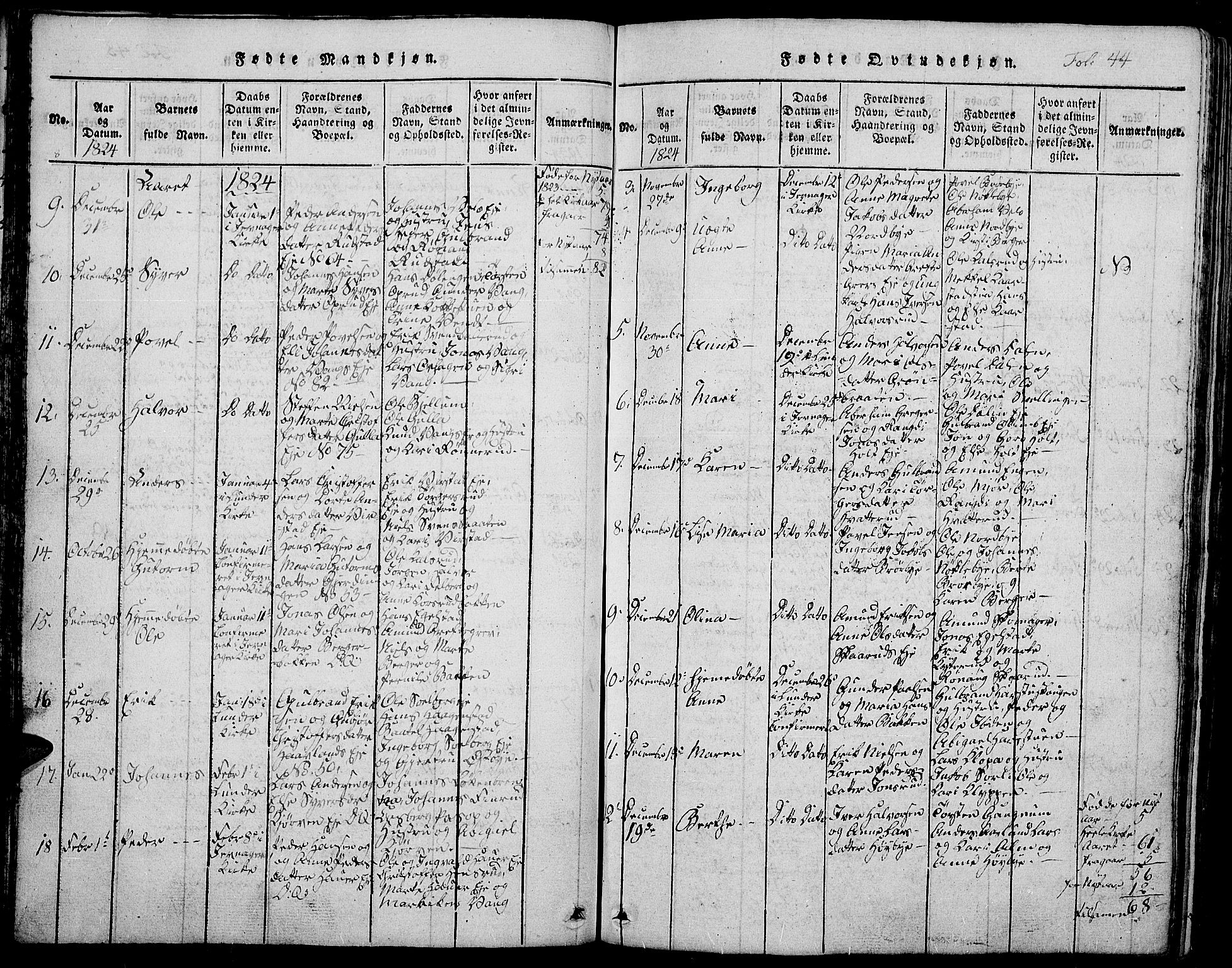 Jevnaker prestekontor, SAH/PREST-116/H/Ha/Hab/L0001: Parish register (copy) no. 1, 1815-1837, p. 44