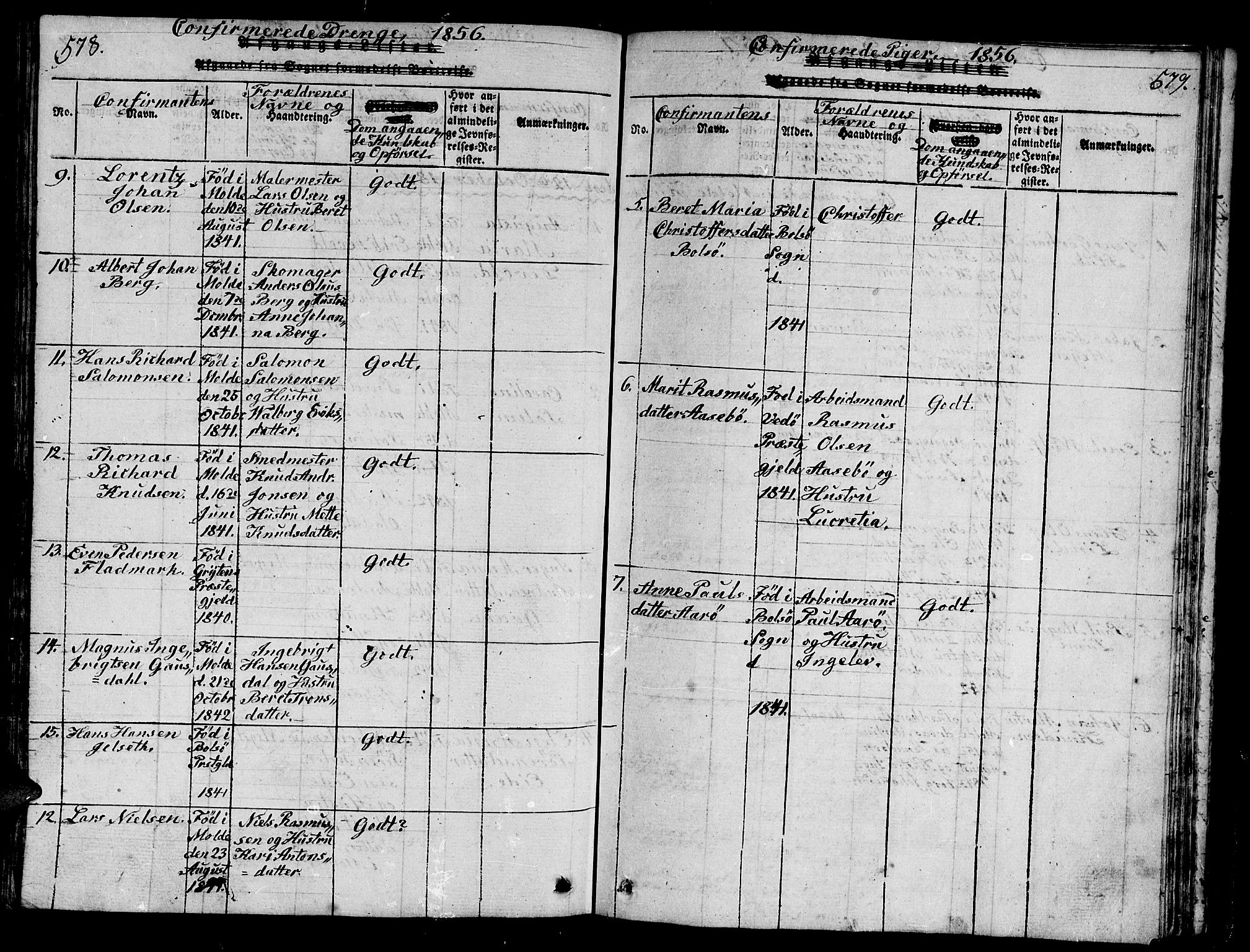 Ministerialprotokoller, klokkerbøker og fødselsregistre - Møre og Romsdal, AV/SAT-A-1454/558/L0700: Parish register (copy) no. 558C01, 1818-1868, p. 578-579
