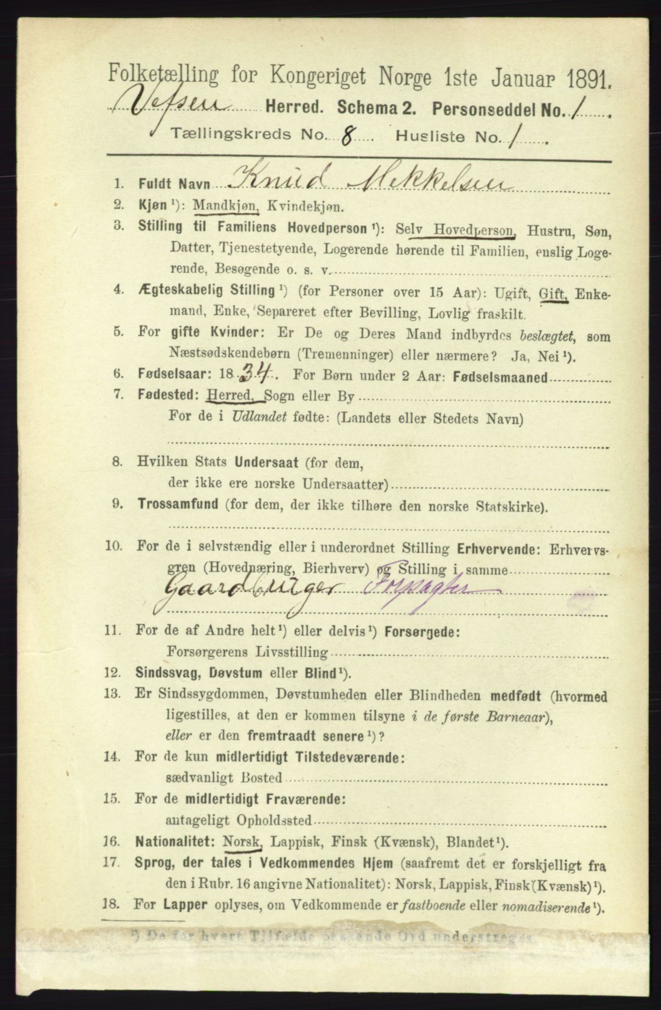 RA, 1891 census for 1824 Vefsn, 1891, p. 4236