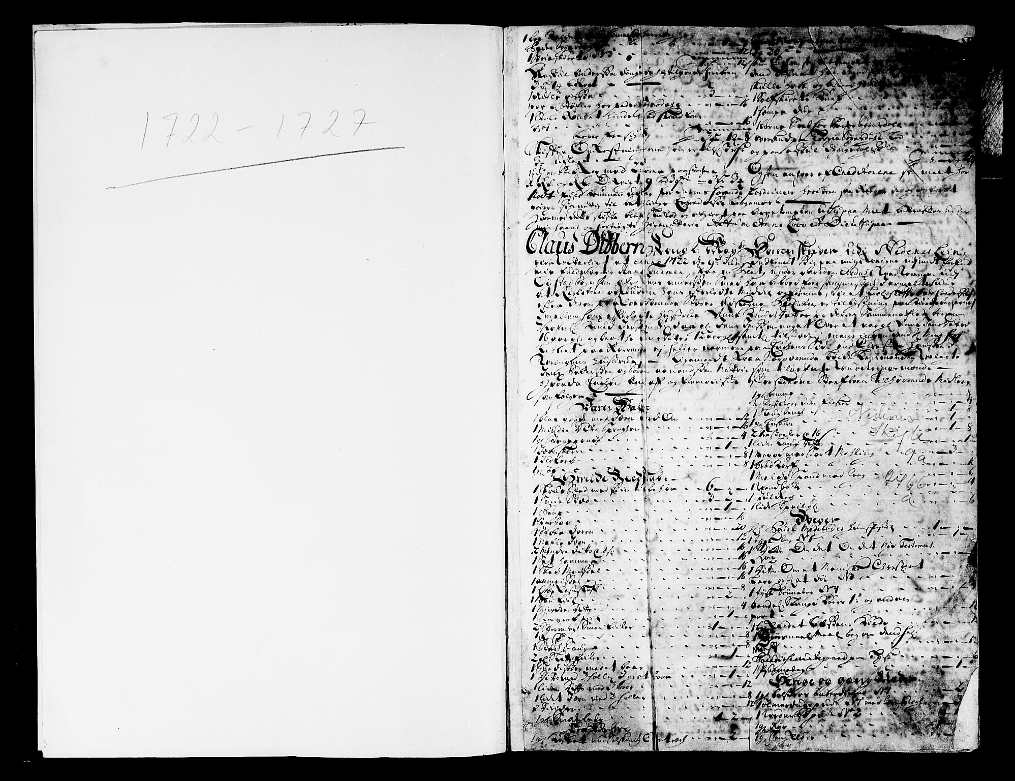 Nedenes sorenskriveri før 1824, SAK/1221-0007/H/Hc/L0010: Skifteprotokoll med register nr 9a, 1722-1727, p. 6b-7a