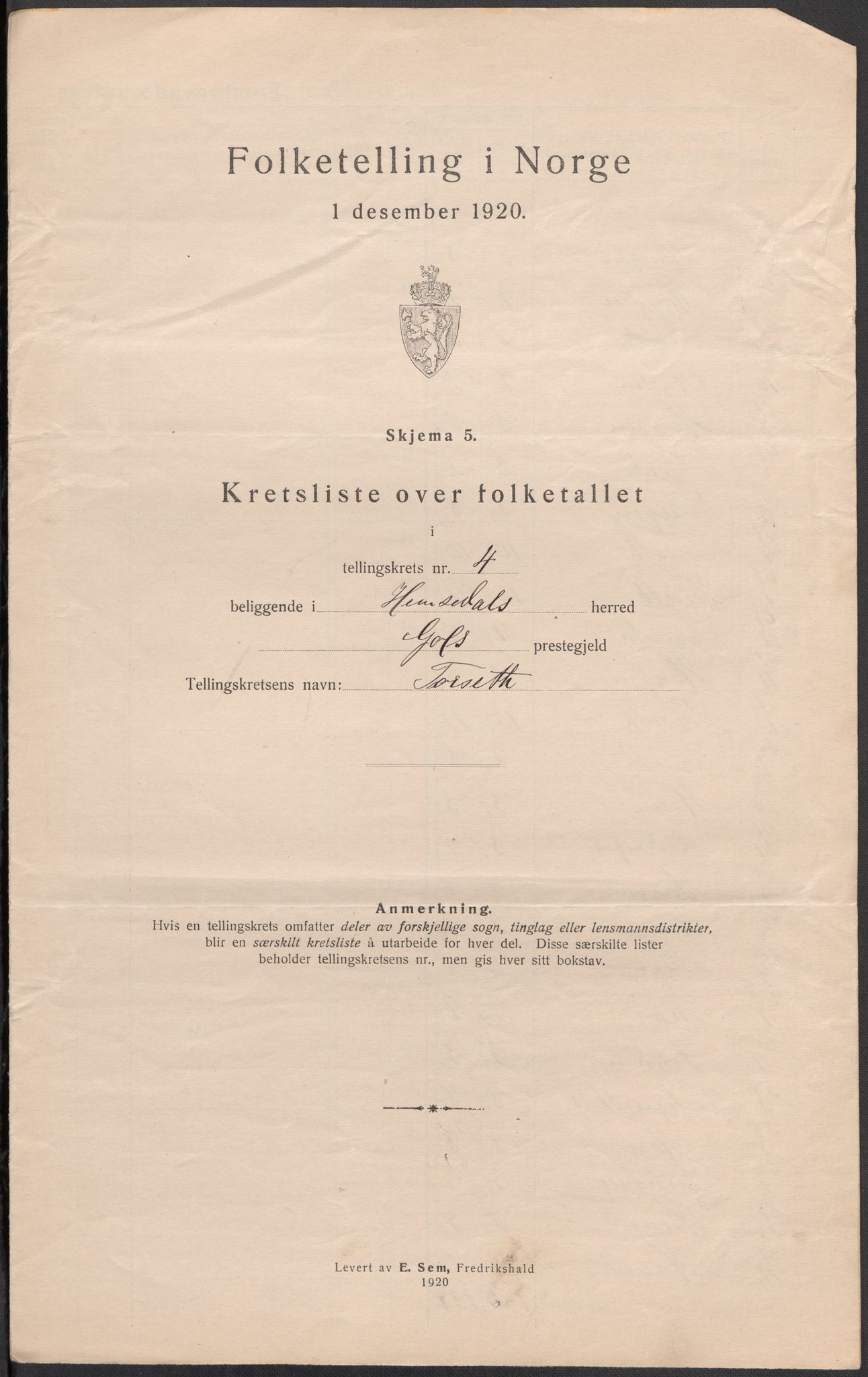 SAKO, 1920 census for Hemsedal, 1920, p. 14