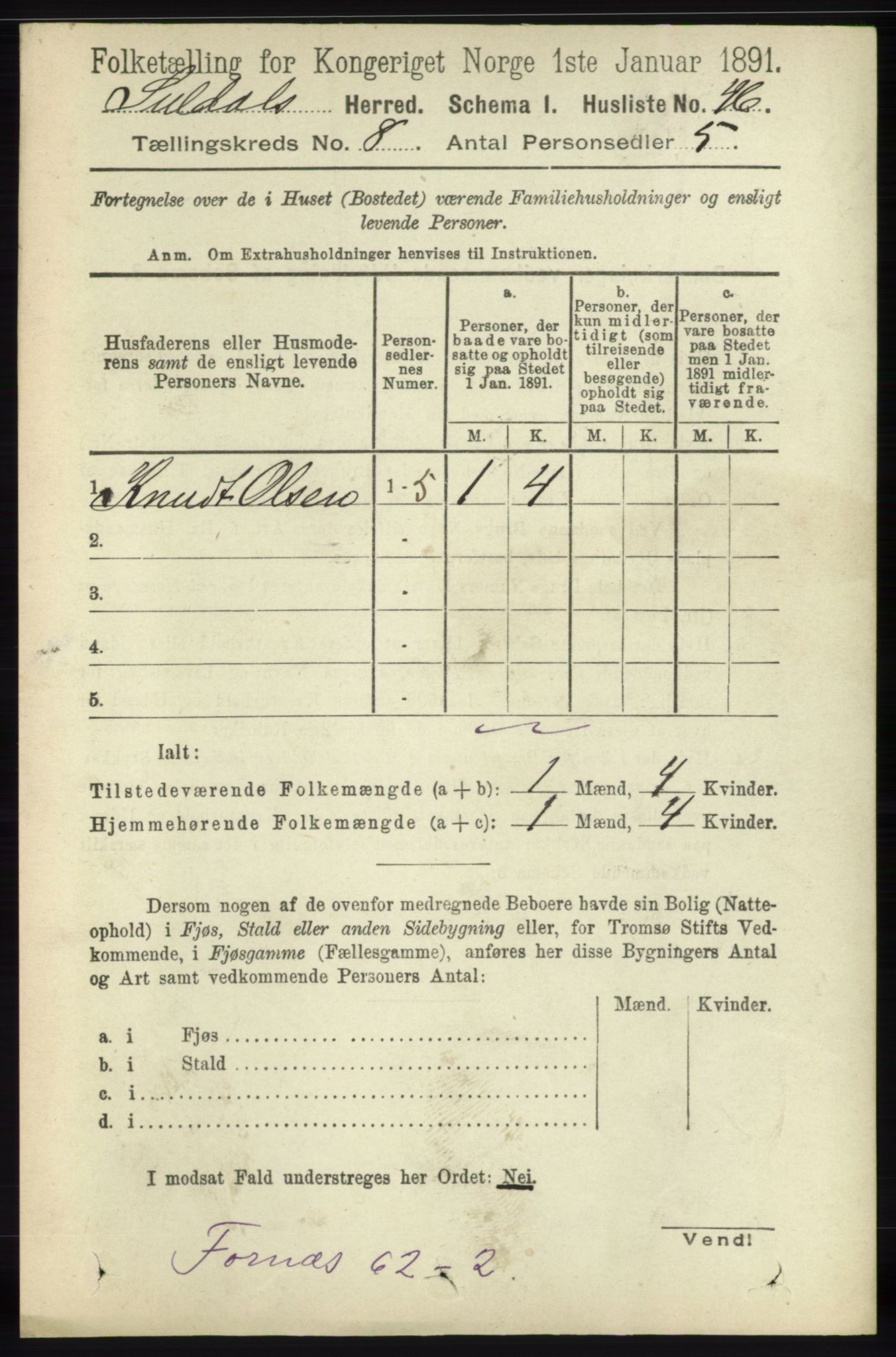 RA, 1891 census for 1134 Suldal, 1891, p. 2284