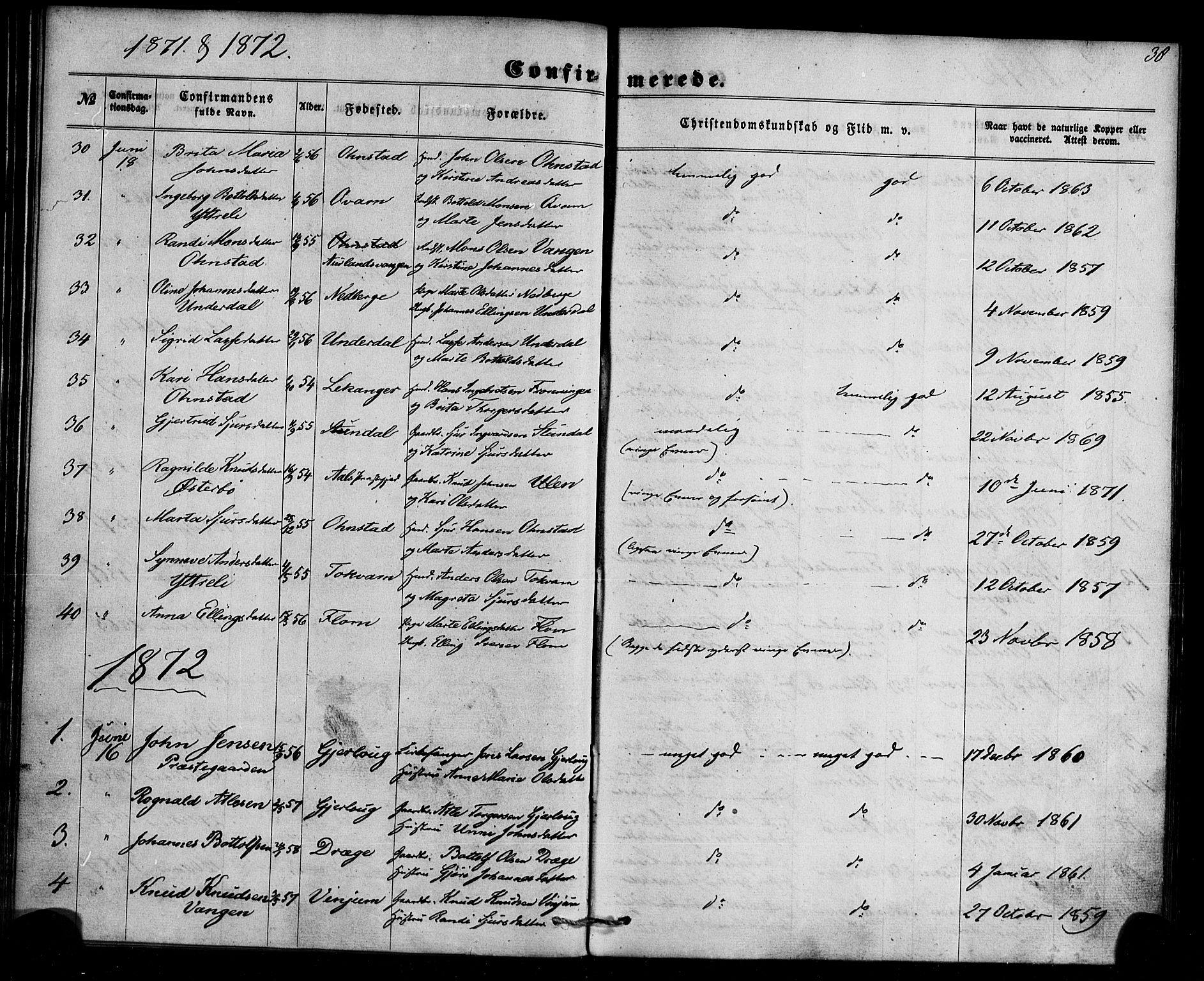 Aurland sokneprestembete, SAB/A-99937/H/Ha/Haa/L0009: Parish register (official) no. A 9, 1859-1879, p. 38