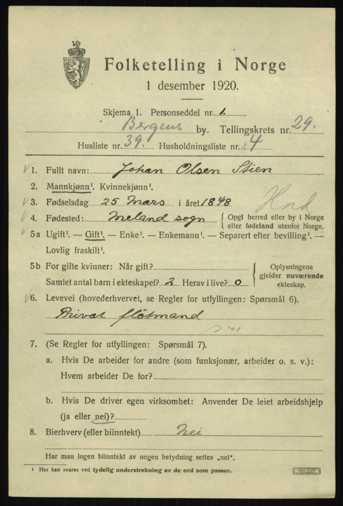SAB, 1920 census for Bergen, 1920, p. 94727