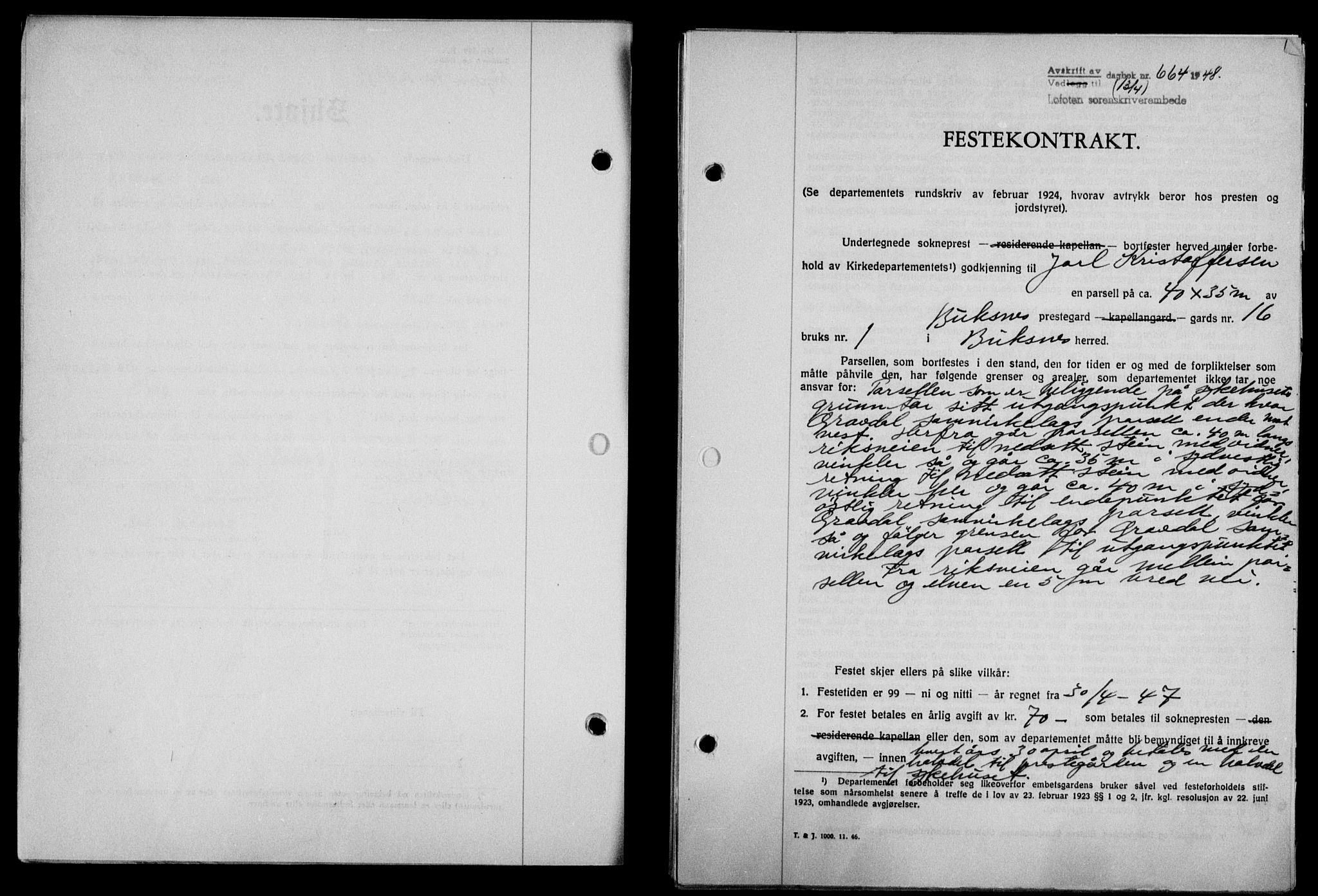 Lofoten sorenskriveri, SAT/A-0017/1/2/2C/L0018a: Mortgage book no. 18a, 1948-1948, Diary no: : 664/1948