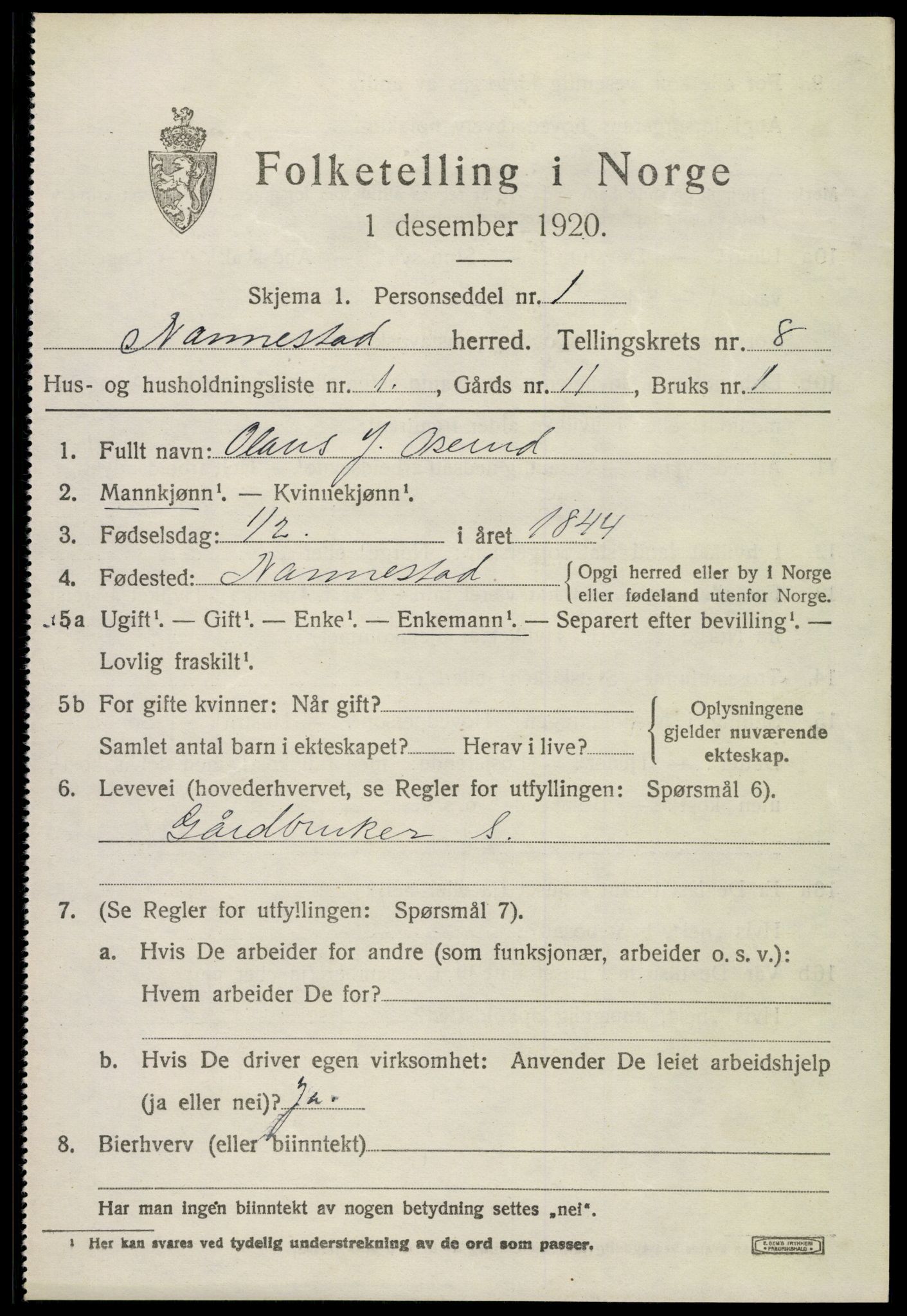 SAO, 1920 census for Nannestad, 1920, p. 9268