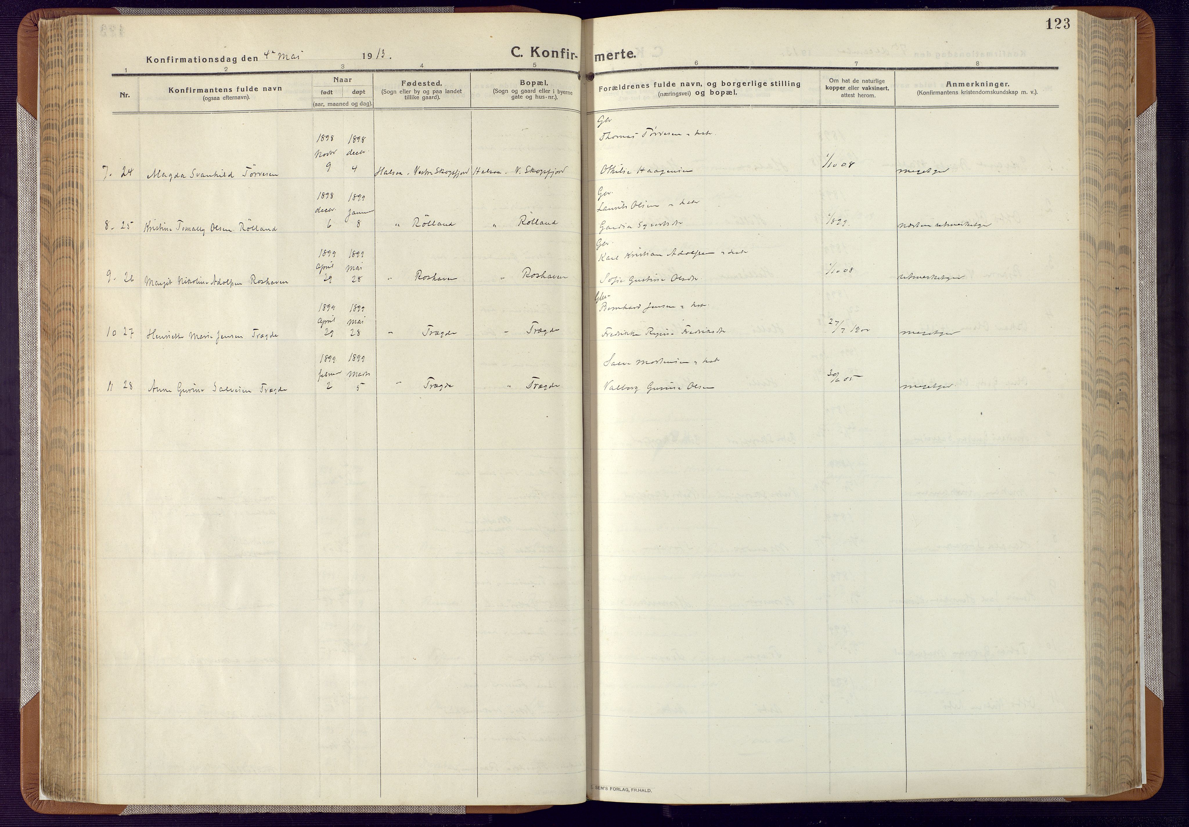 Mandal sokneprestkontor, AV/SAK-1111-0030/F/Fa/Faa/L0022: Parish register (official) no. A 22, 1913-1925, p. 123