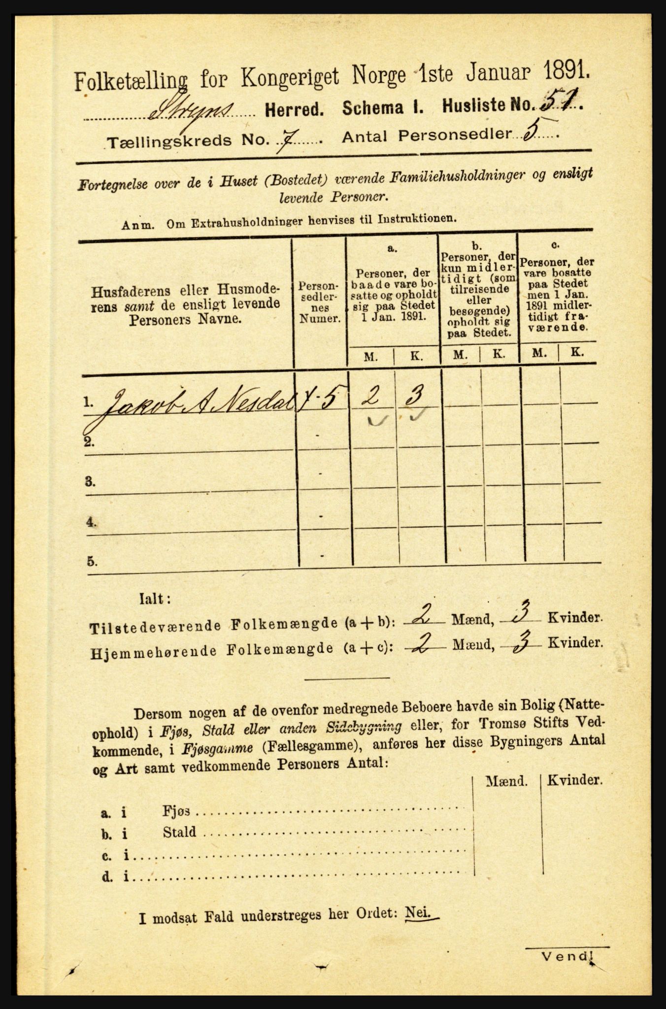 RA, 1891 census for 1448 Stryn, 1891, p. 2823