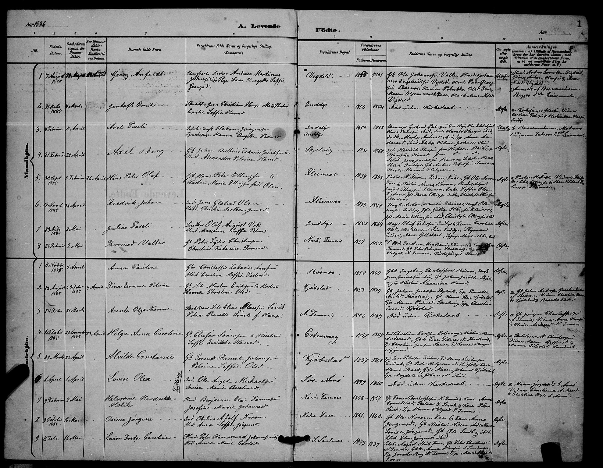 Ministerialprotokoller, klokkerbøker og fødselsregistre - Nordland, AV/SAT-A-1459/805/L0108: Parish register (copy) no. 805C04, 1885-1899, p. 1