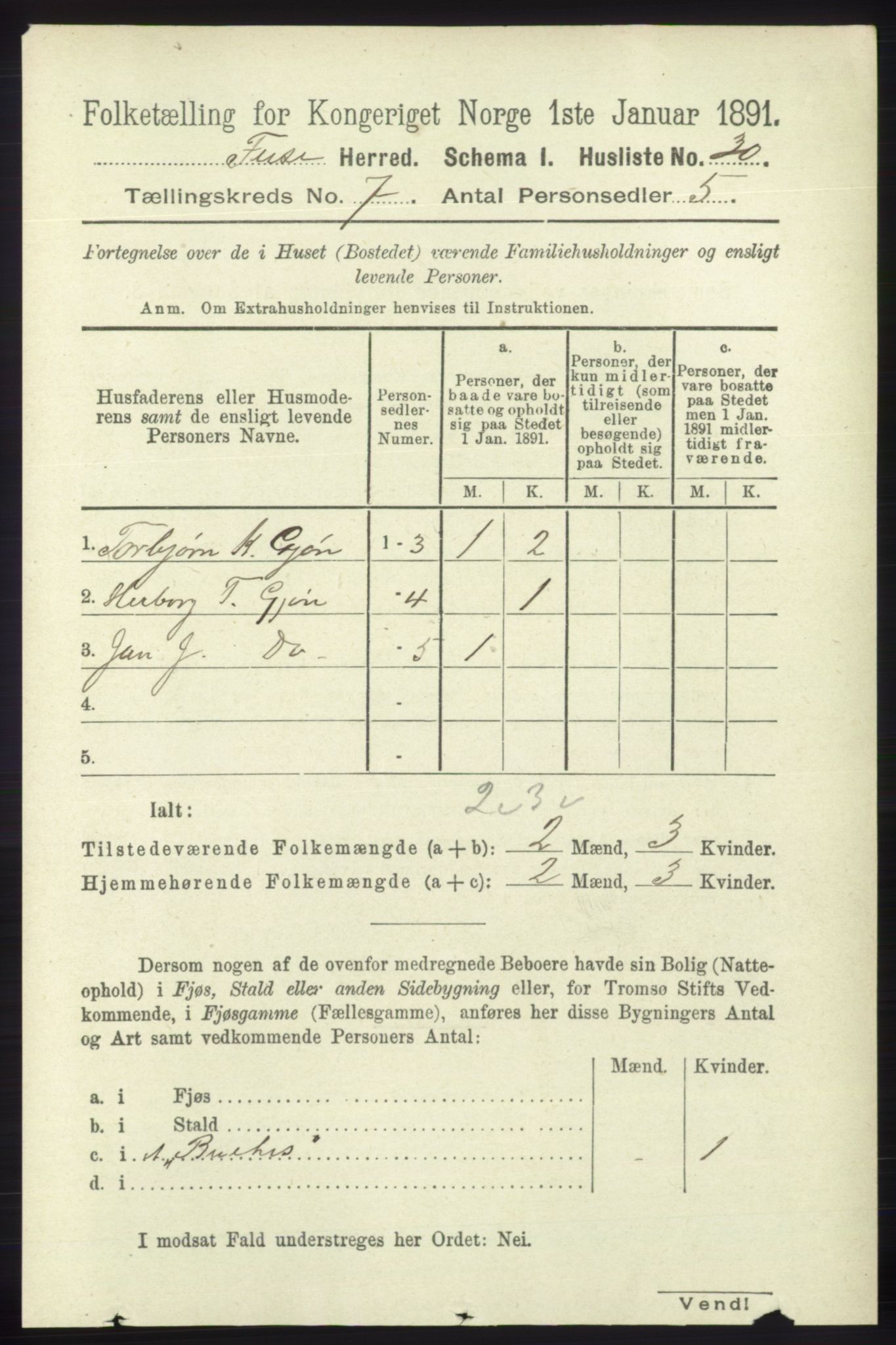 RA, 1891 census for 1241 Fusa, 1891, p. 1294