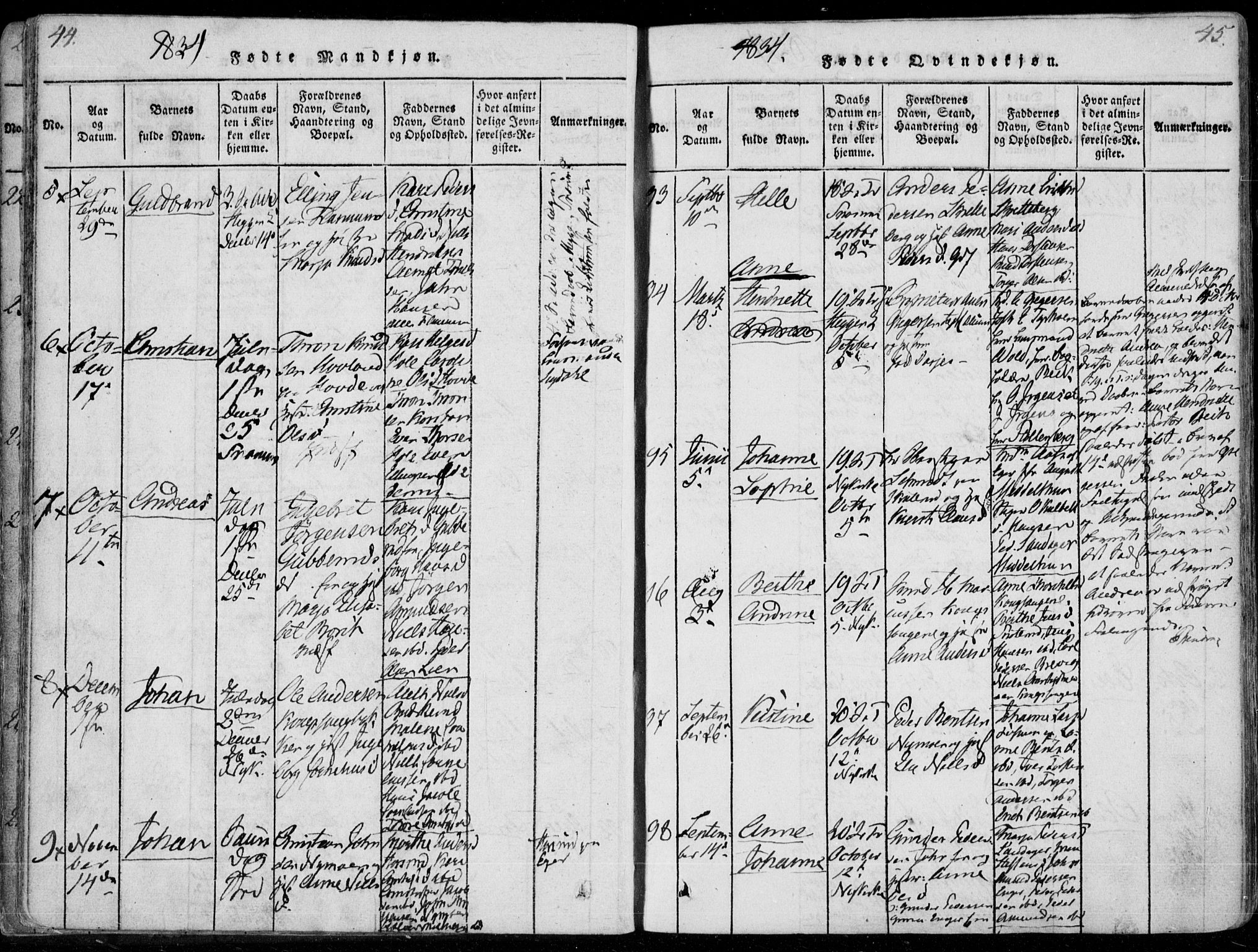 Modum kirkebøker, AV/SAKO-A-234/F/Fa/L0006: Parish register (official) no. 6, 1832-1841, p. 44-45