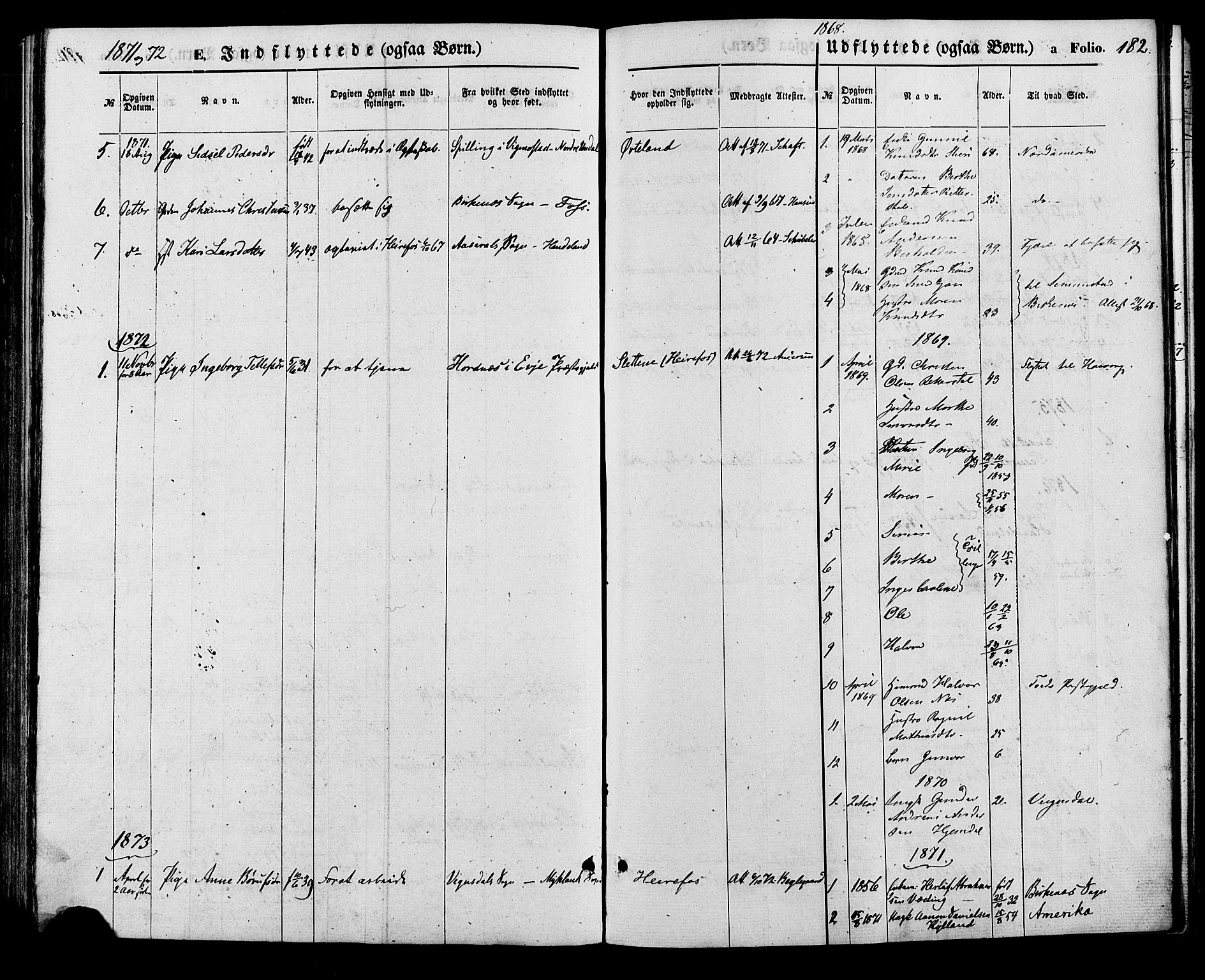 Herefoss sokneprestkontor, SAK/1111-0019/F/Fa/Faa/L0002: Parish register (official) no. A 2, 1861-1886, p. 182