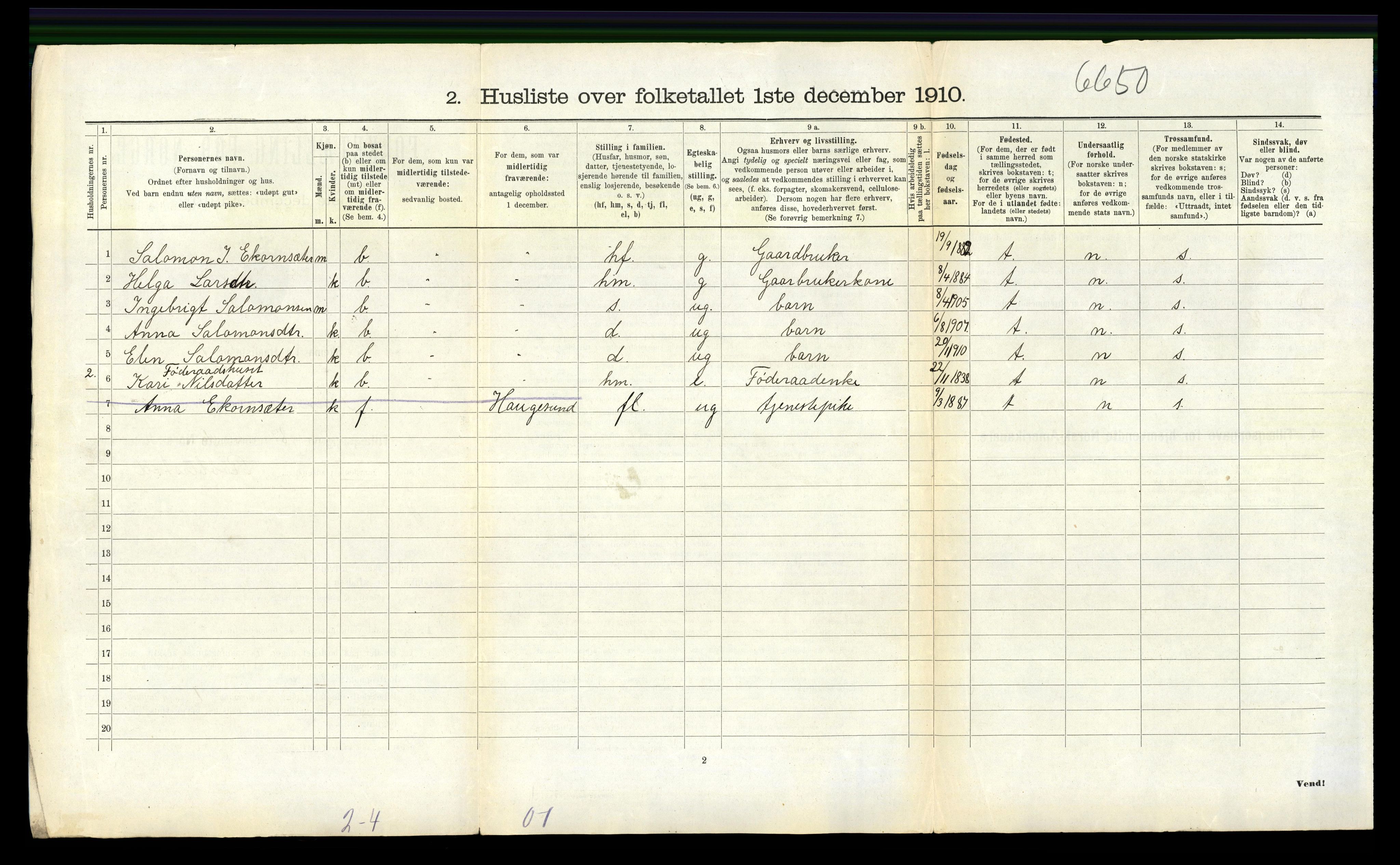 RA, 1910 census for Finnås, 1910, p. 311