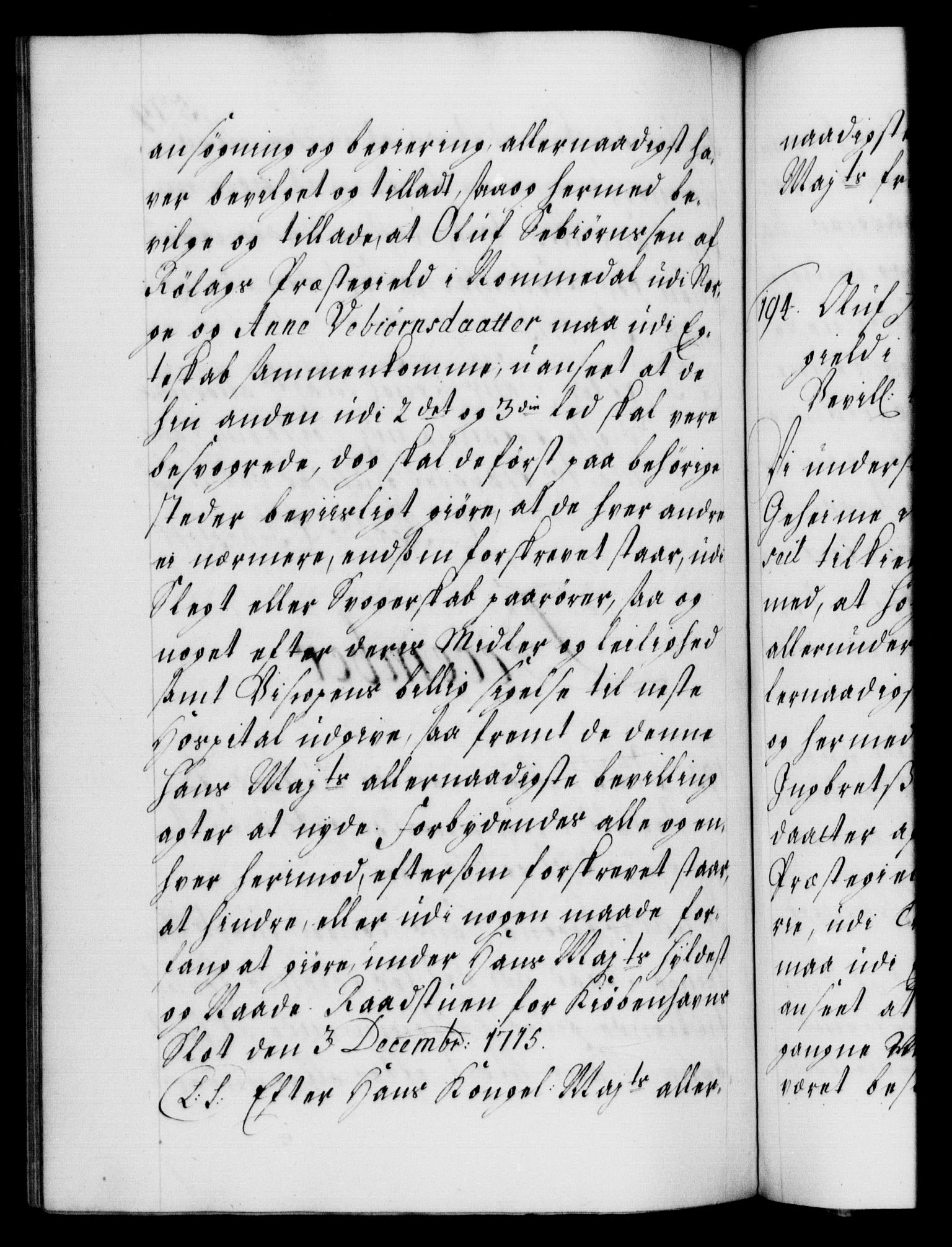 Danske Kanselli 1572-1799, AV/RA-EA-3023/F/Fc/Fca/Fcaa/L0021: Norske registre, 1712-1715, p. 579b