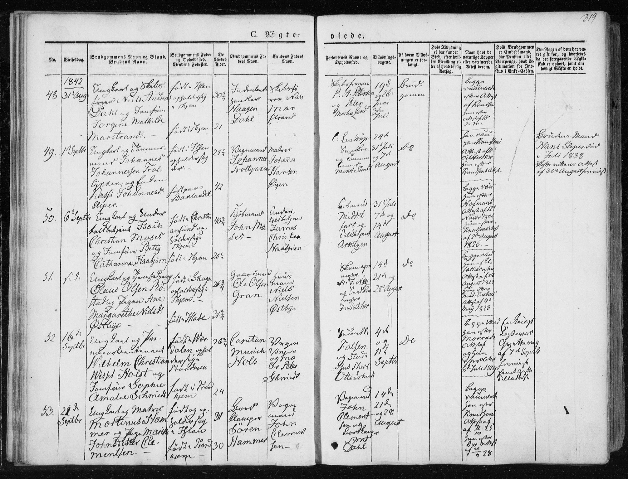Ministerialprotokoller, klokkerbøker og fødselsregistre - Sør-Trøndelag, SAT/A-1456/601/L0049: Parish register (official) no. 601A17, 1839-1847, p. 319