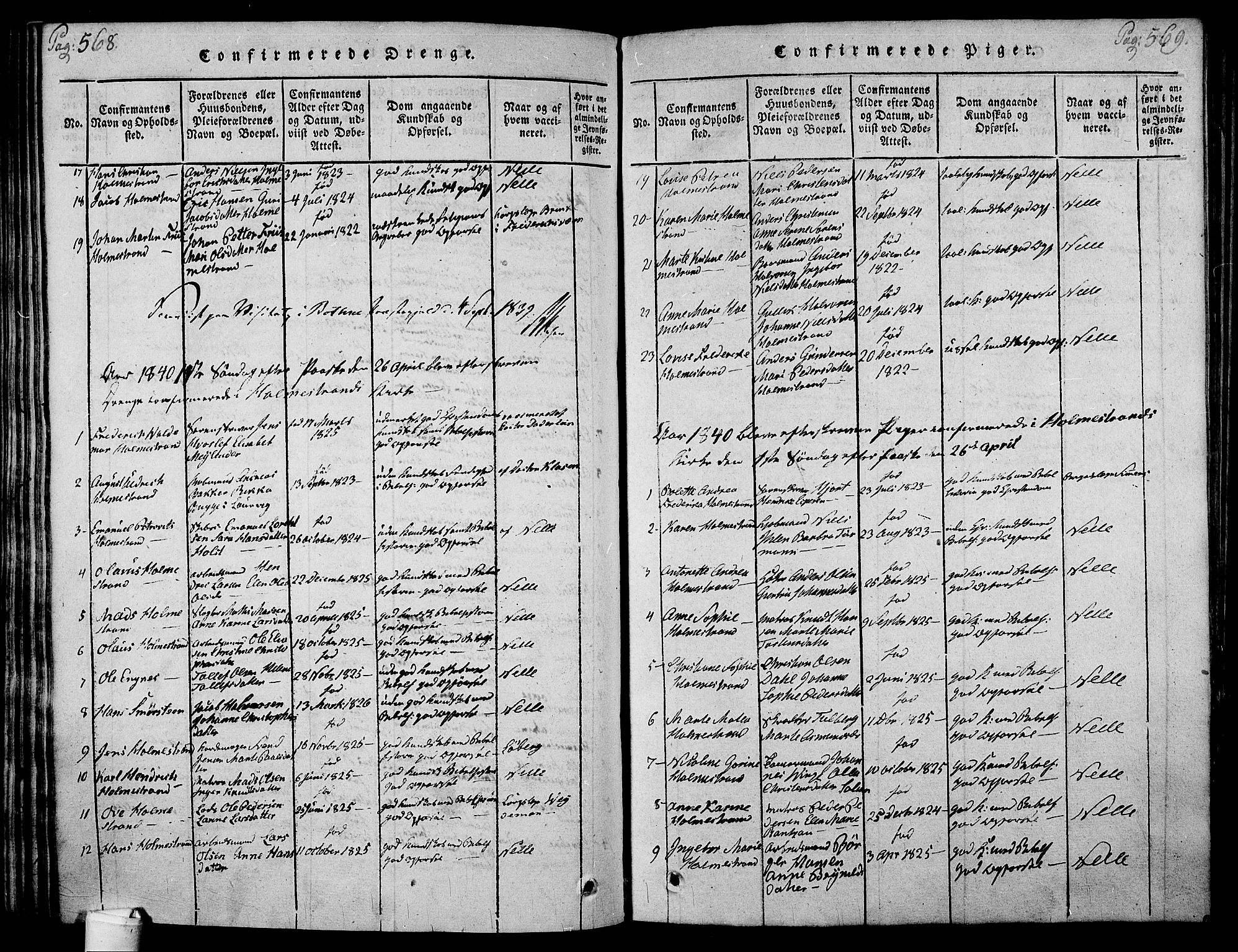 Holmestrand kirkebøker, SAKO/A-346/F/Fa/L0001: Parish register (official) no. 1, 1814-1840, p. 568-569