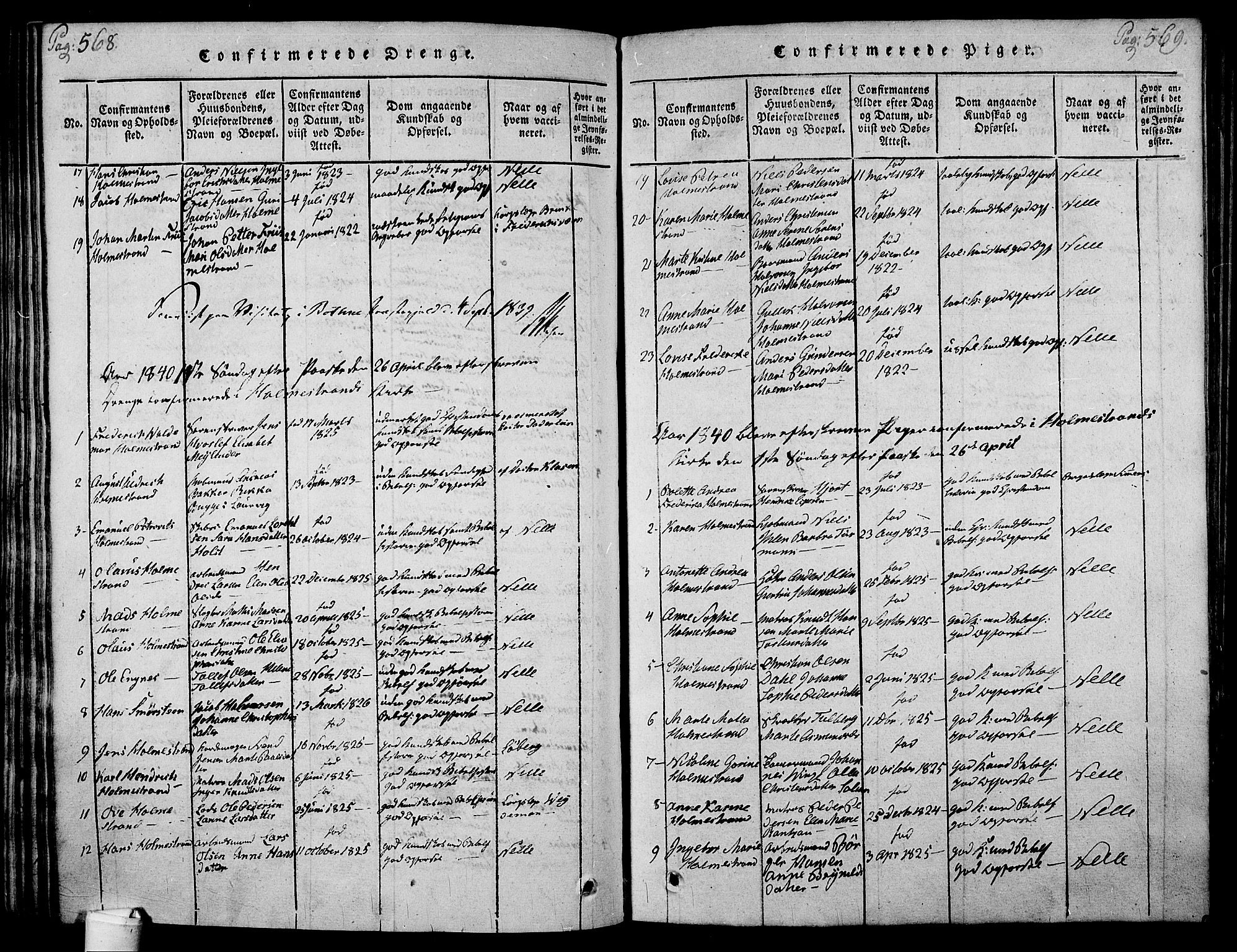 Holmestrand kirkebøker, AV/SAKO-A-346/F/Fa/L0001: Parish register (official) no. 1, 1814-1840, p. 568-569