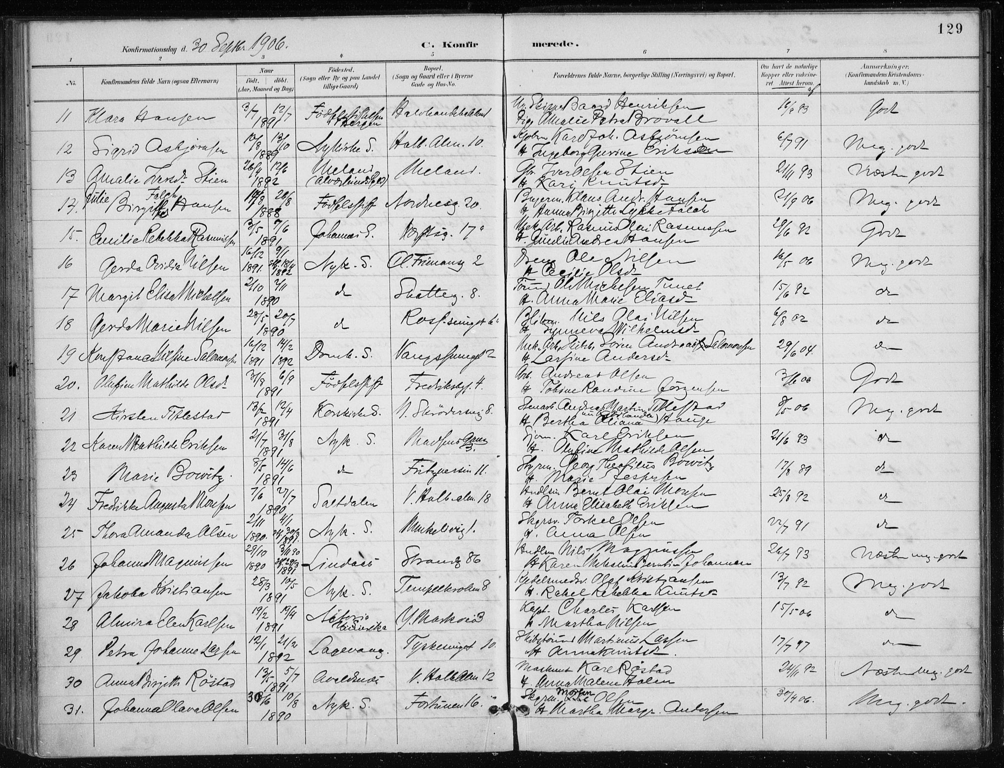Nykirken Sokneprestembete, AV/SAB-A-77101/H/Haa/L0028: Parish register (official) no. C 7, 1887-1913, p. 129