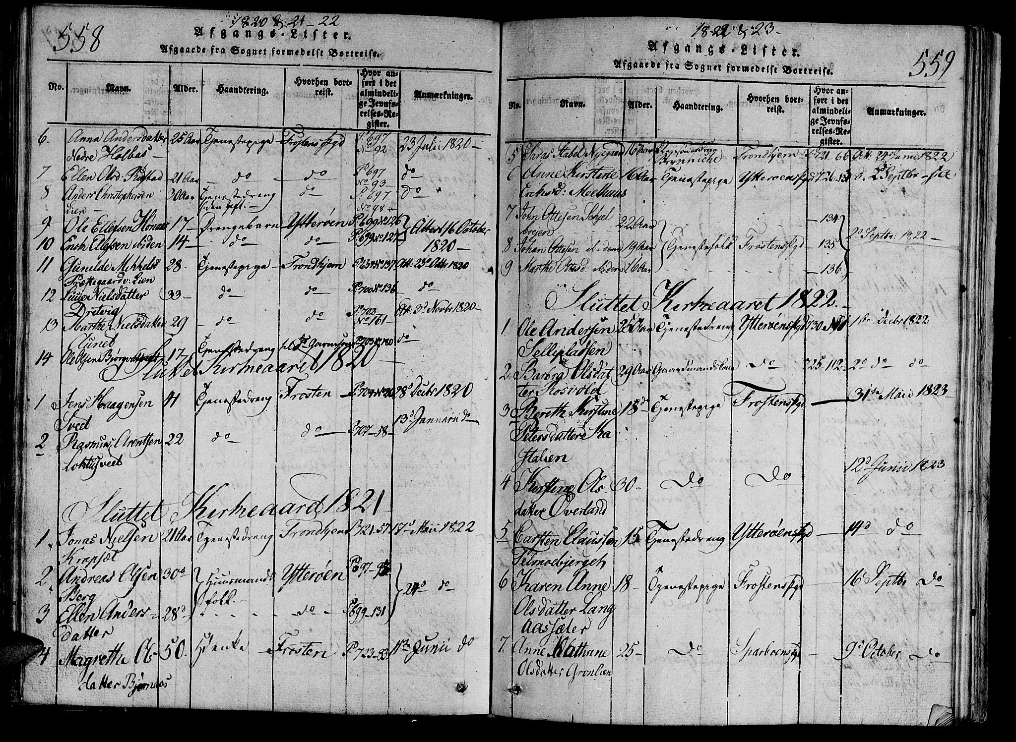 Ministerialprotokoller, klokkerbøker og fødselsregistre - Nord-Trøndelag, SAT/A-1458/701/L0005: Parish register (official) no. 701A05 /1, 1816-1825, p. 558-559