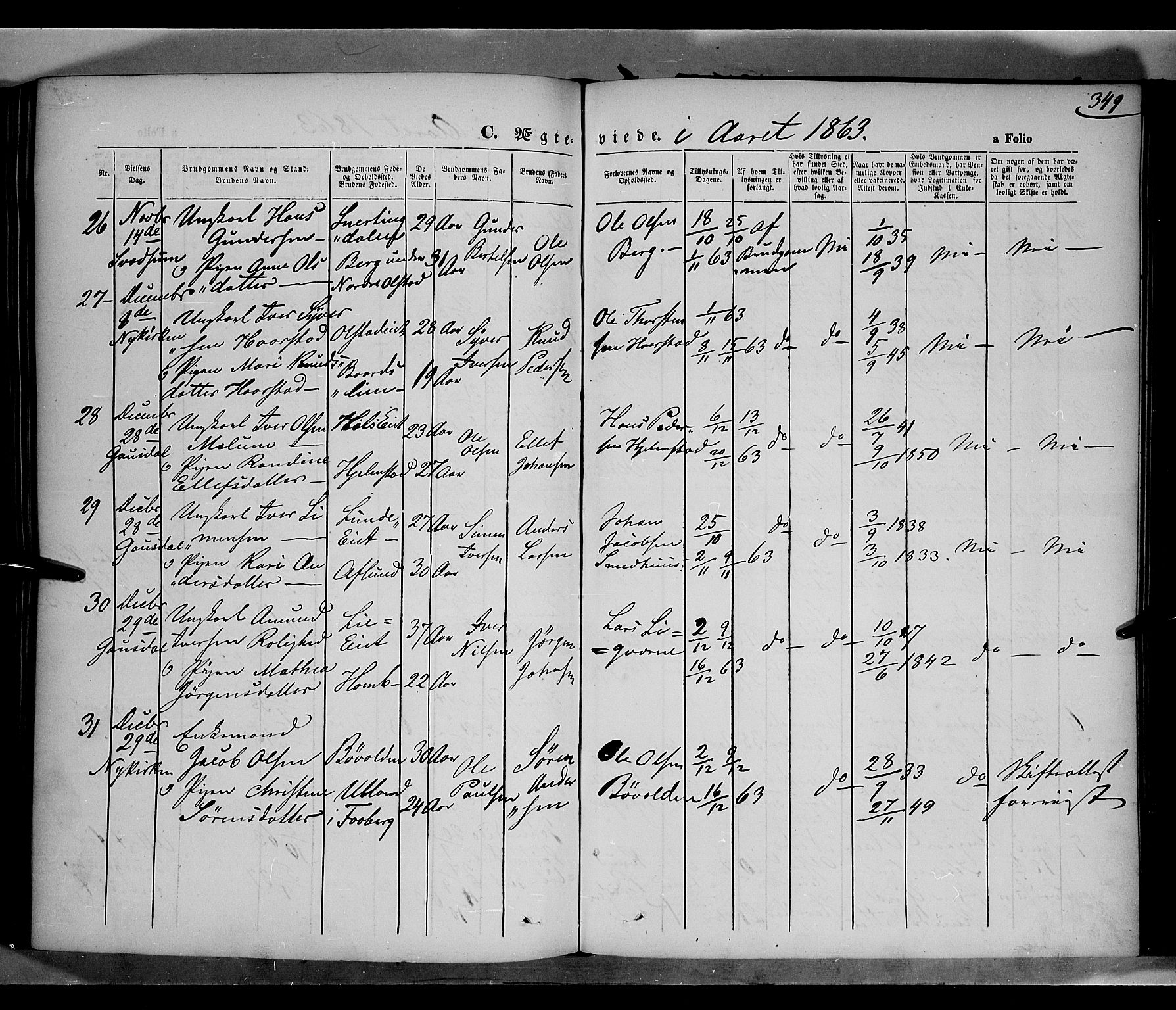 Gausdal prestekontor, SAH/PREST-090/H/Ha/Haa/L0009: Parish register (official) no. 9, 1862-1873, p. 349