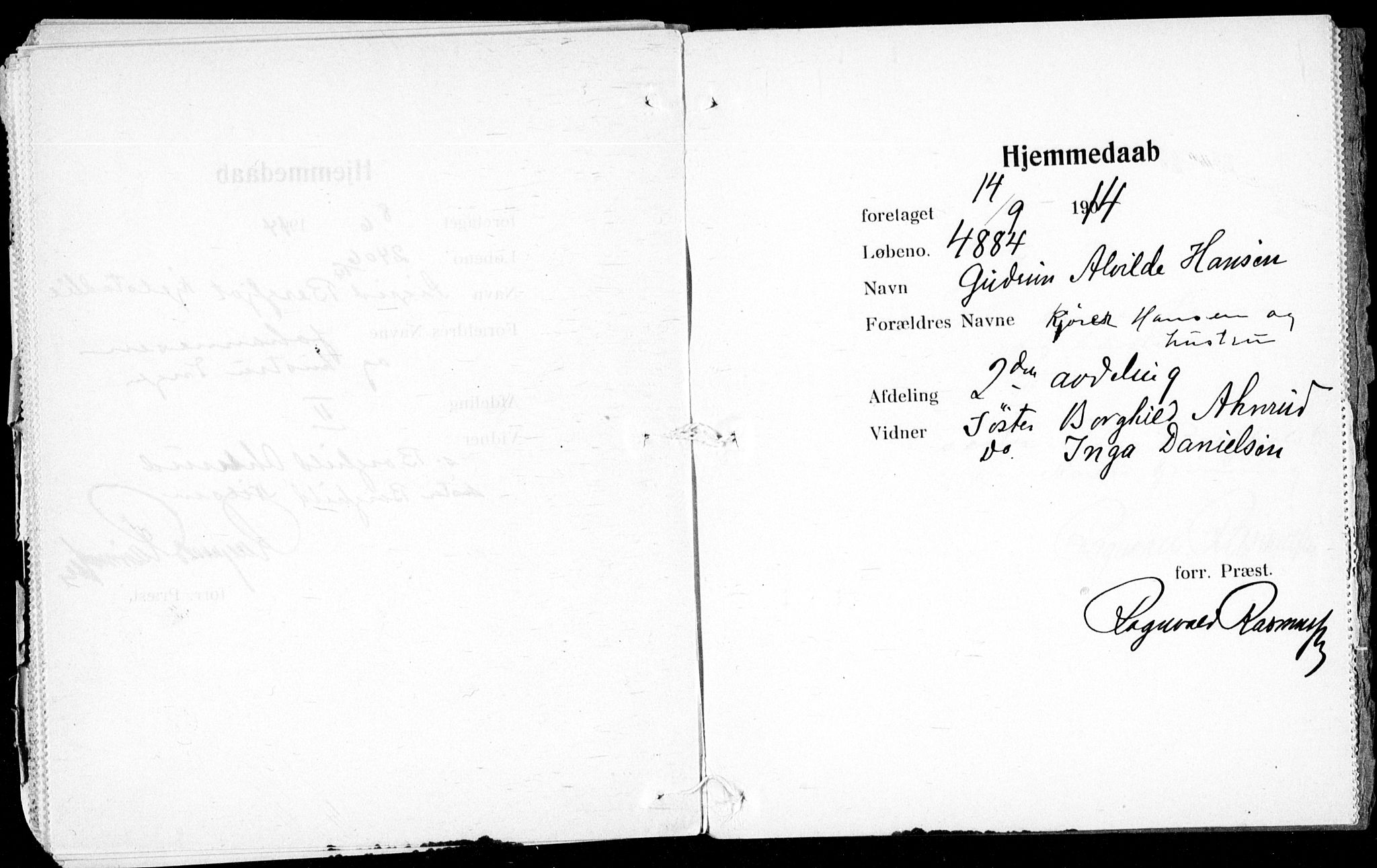 Ullevål sykehus prestekontor Kirkebøker, AV/SAO-A-10542a/K/Ka/L0001: Baptism register no. 1, 1906-1914