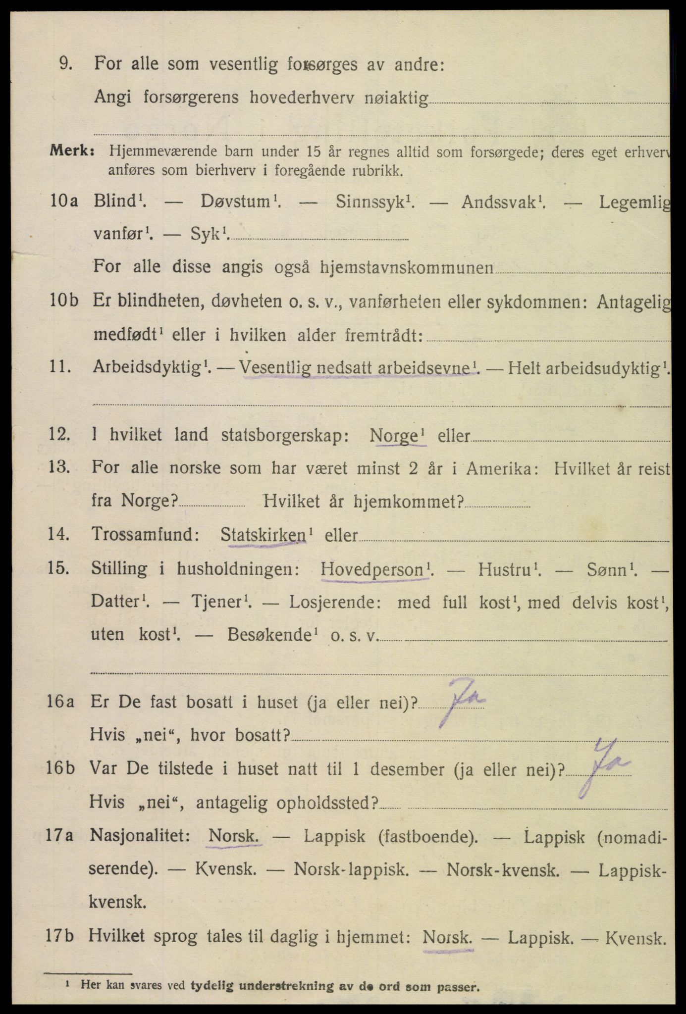 SAT, 1920 census for Lurøy, 1920, p. 3596