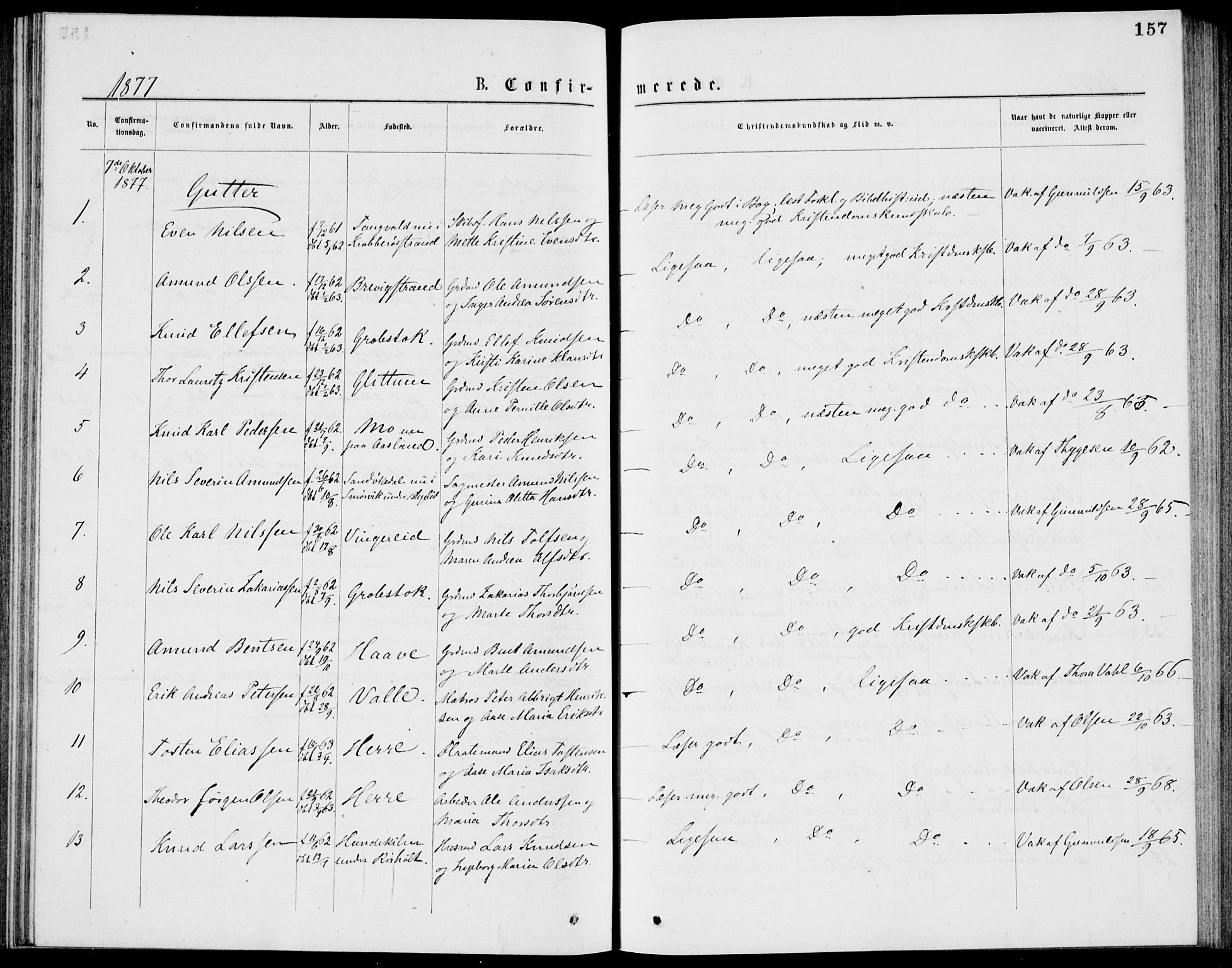 Bamble kirkebøker, AV/SAKO-A-253/G/Ga/L0007: Parish register (copy) no. I 7, 1876-1877, p. 157