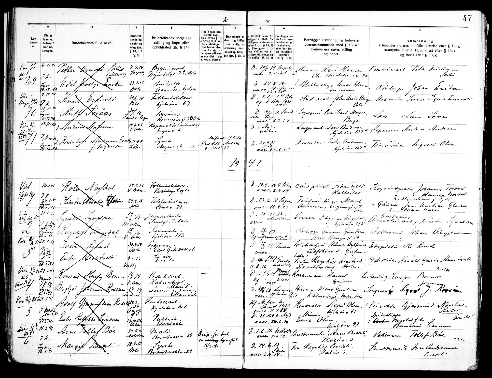 Grefsen prestekontor Kirkebøker, SAO/A-10237a/H/Ha/L0001: Banns register no. 1, 1933-1950, p. 47