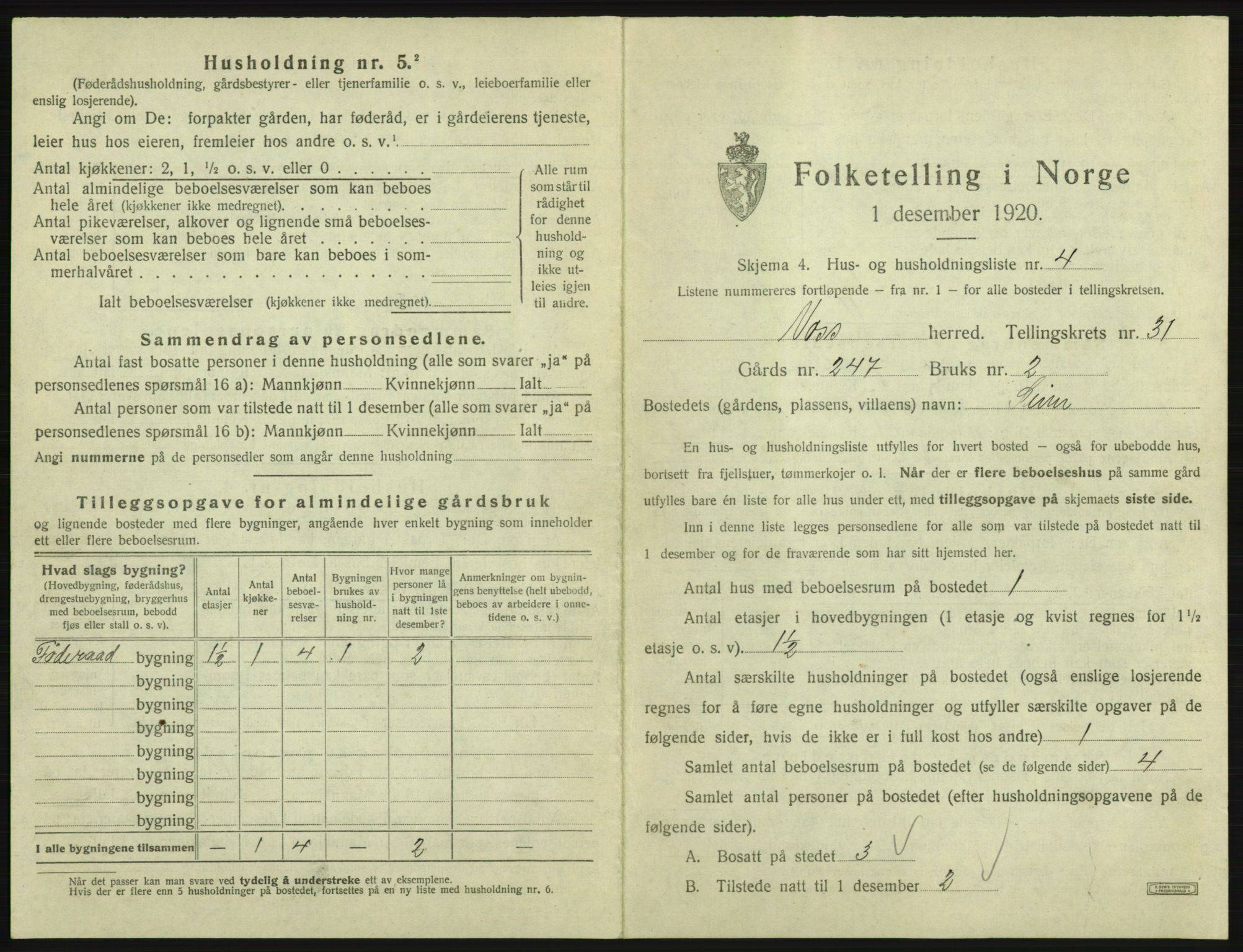 SAB, 1920 census for Voss, 1920, p. 2693