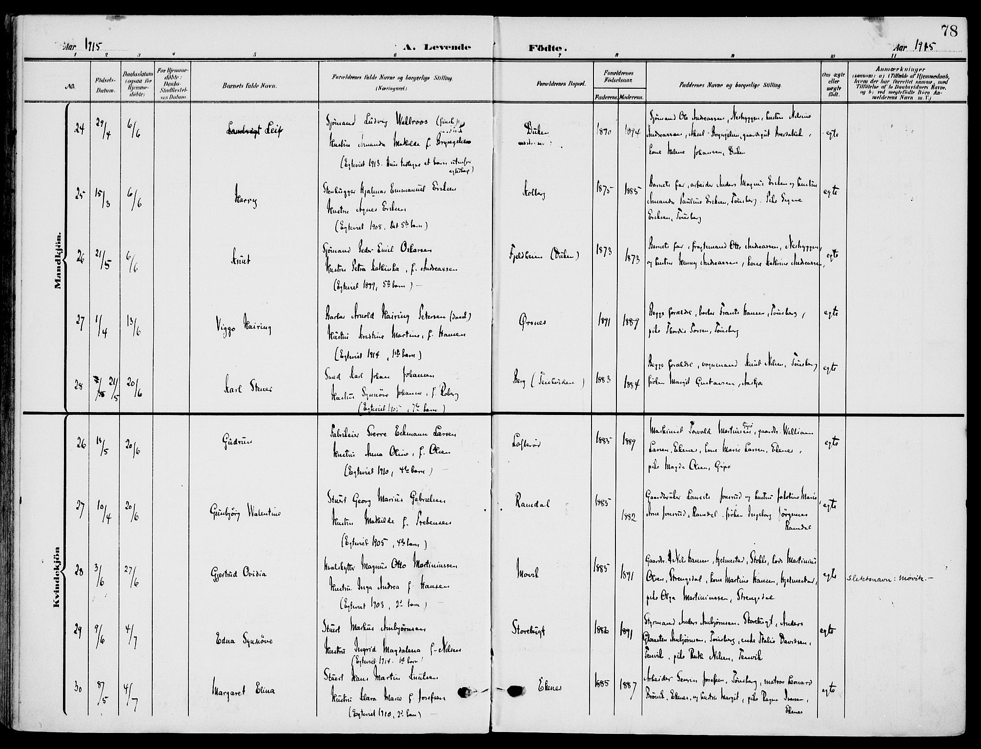 Nøtterøy kirkebøker, AV/SAKO-A-354/F/Fa/L0010: Parish register (official) no. I 10, 1908-1919, p. 78