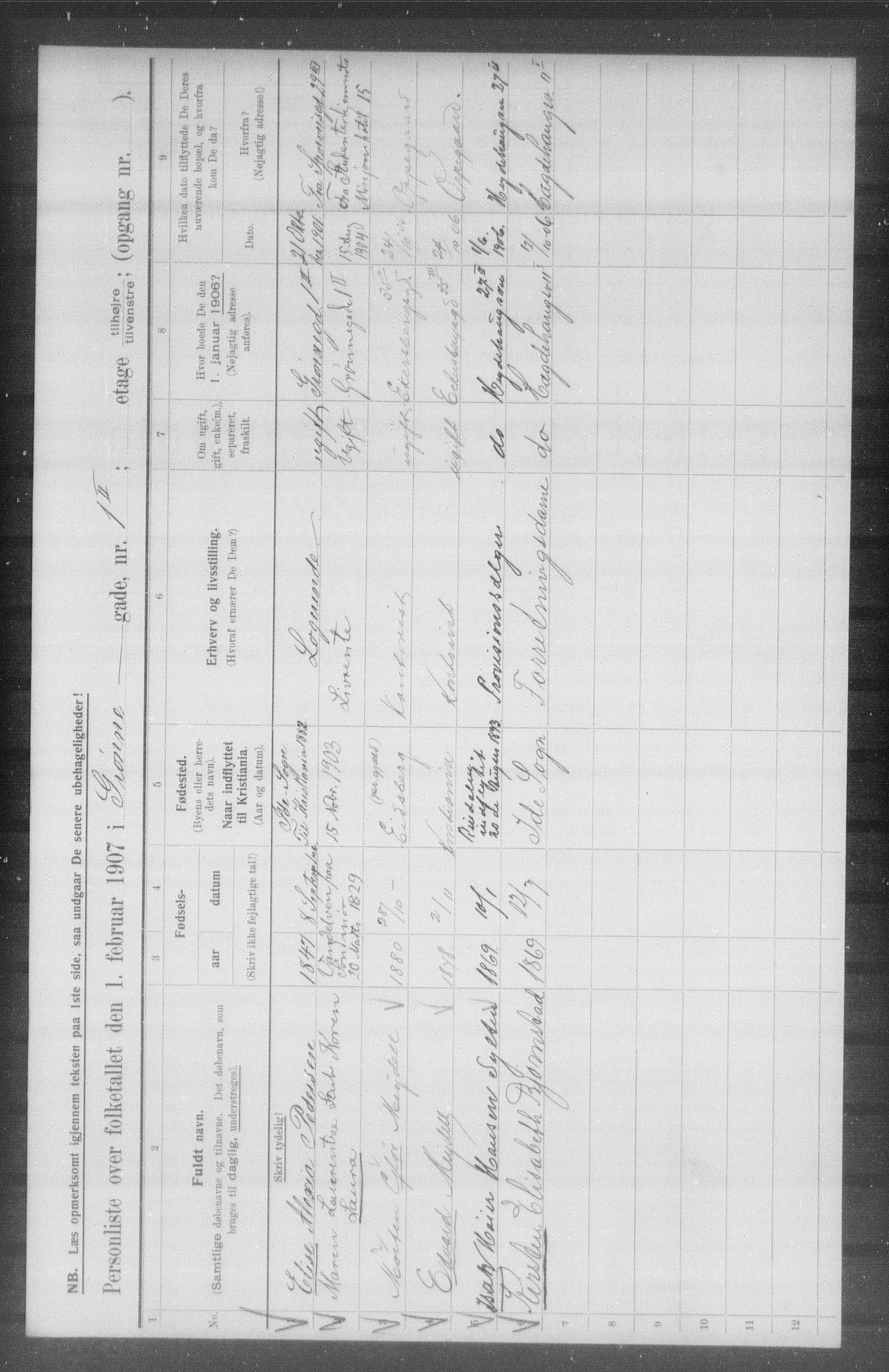 OBA, Municipal Census 1907 for Kristiania, 1907, p. 16457