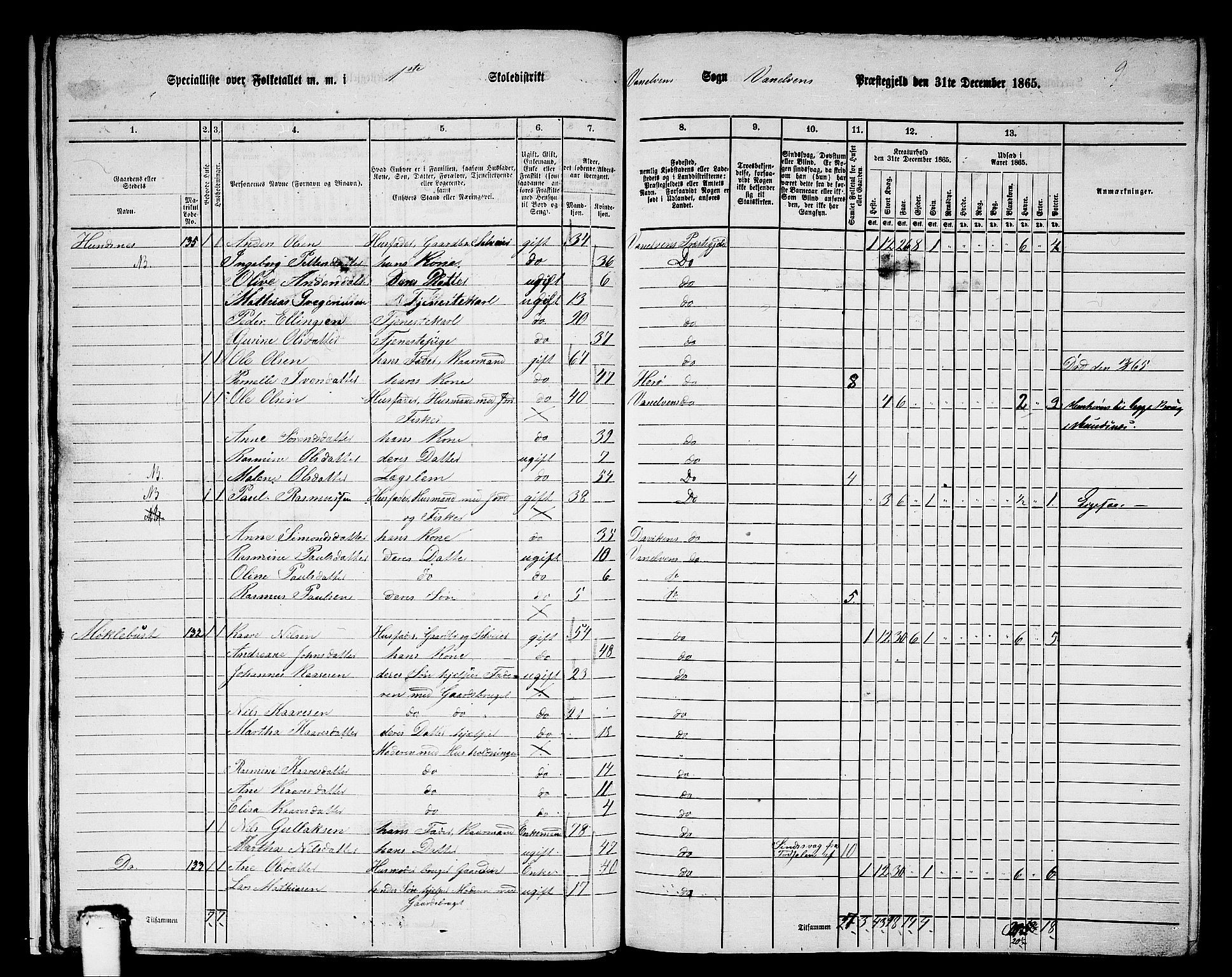 RA, 1865 census for Vanylven, 1865, p. 20