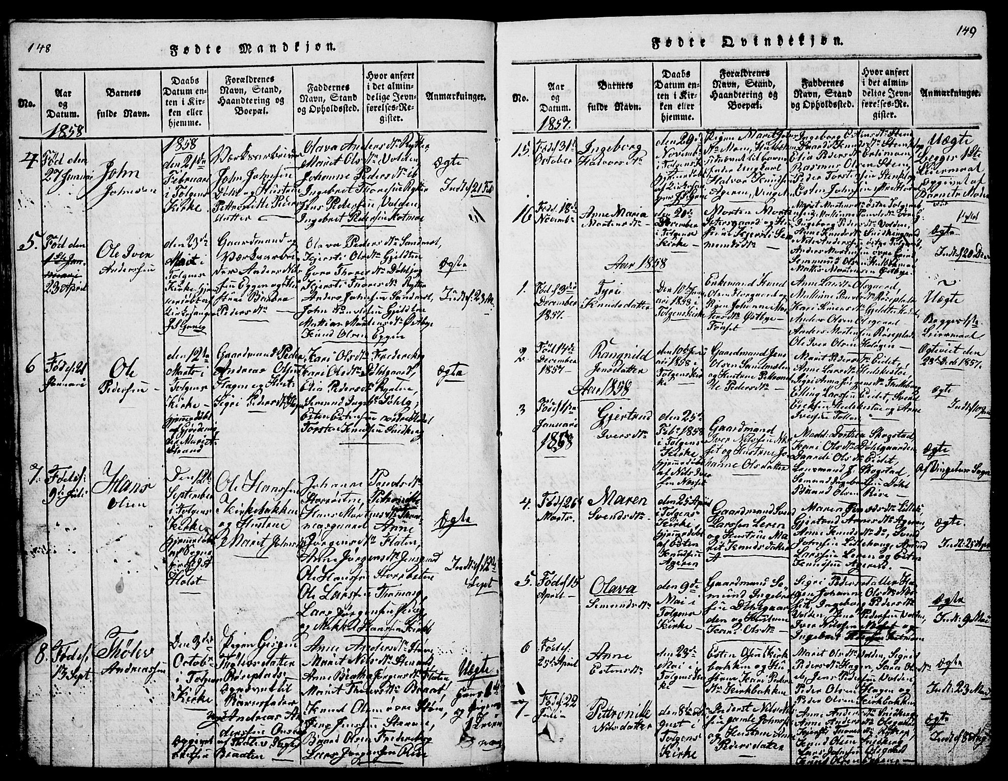 Tolga prestekontor, AV/SAH-PREST-062/L/L0001: Parish register (copy) no. 1, 1814-1877, p. 148-149