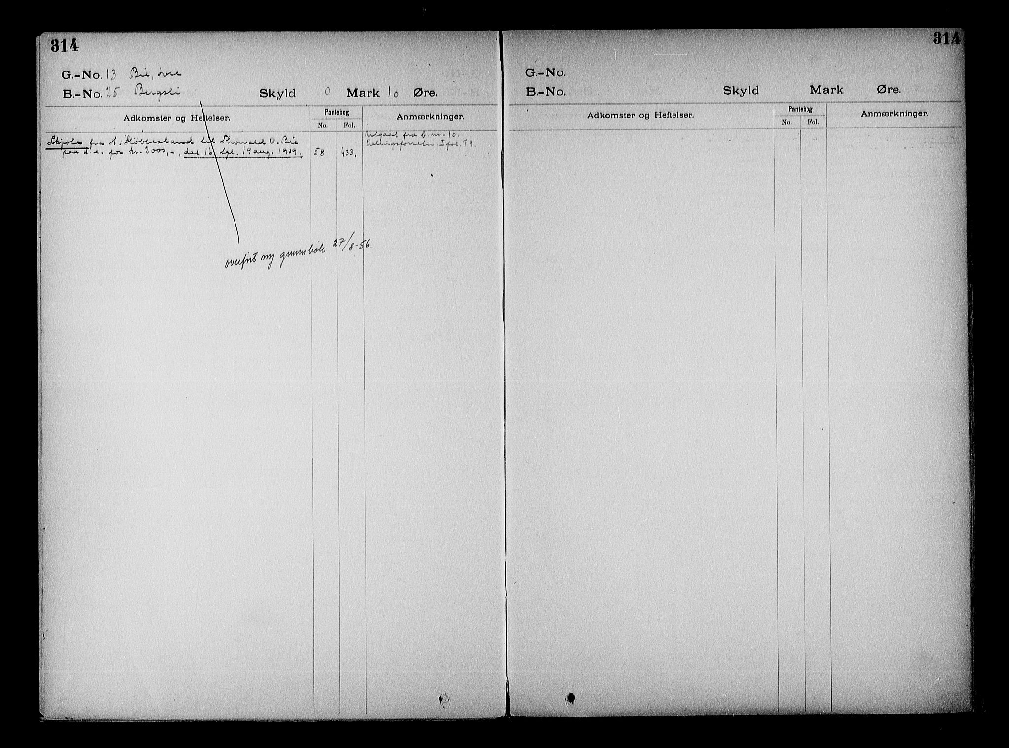Vestre Nedenes/Sand sorenskriveri, SAK/1221-0010/G/Ga/L0022: Mortgage register no. 15, 1899-1957, p. 314