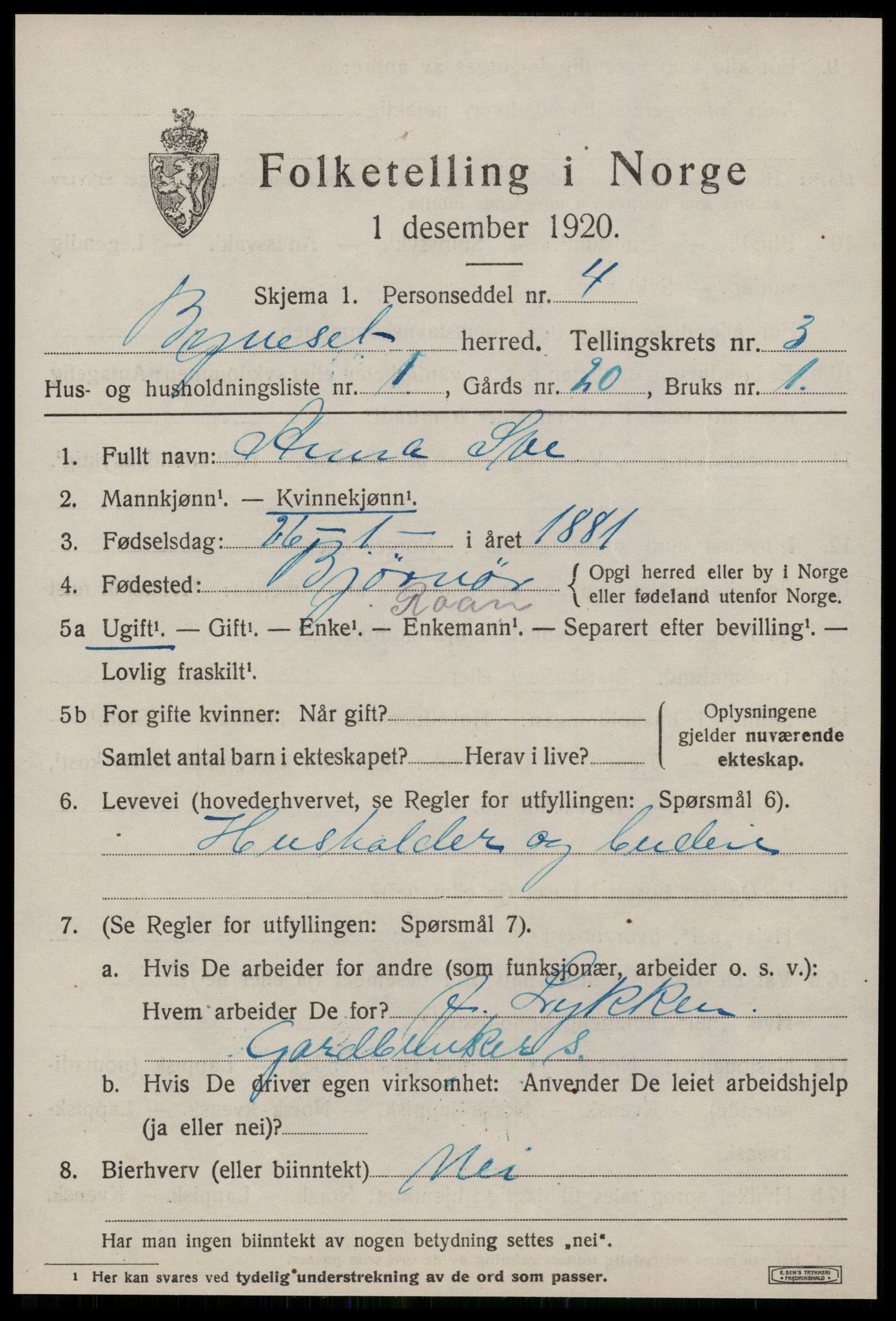 SAT, 1920 census for Byneset, 1920, p. 1632